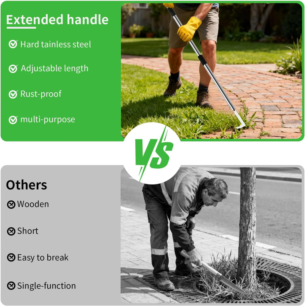 3-in-1 Weed Puller Tool, Crack Weeder Surface Brush & Hoe Adjustable 16-63" | 3-in-1 manual weed puller: crack weeder