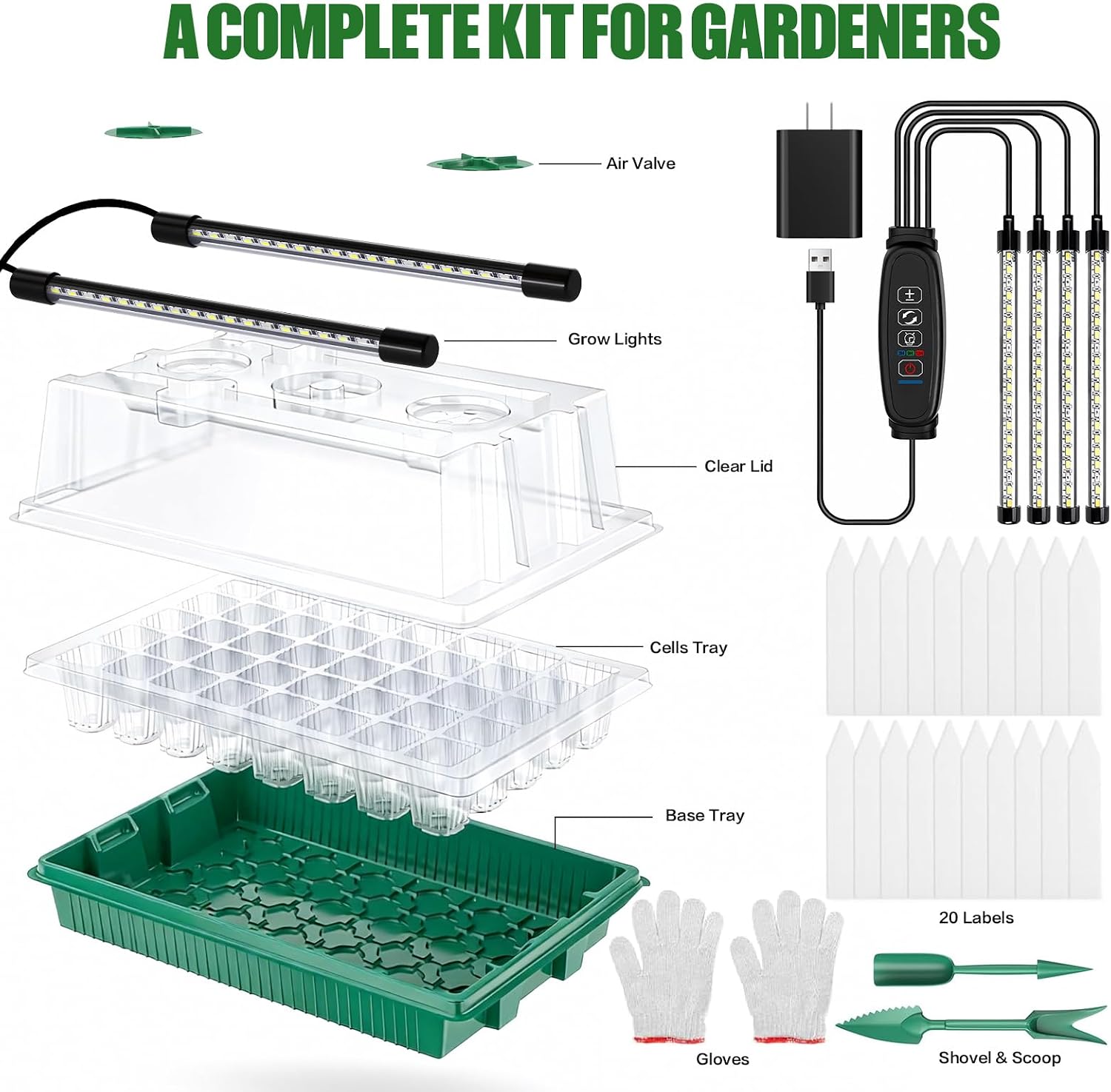 2 Pack 80 Cell Seed Starter Tray with Grow Light & Humidity Dome | Grow Light, Thicken Plant Starter Kit, Humidity