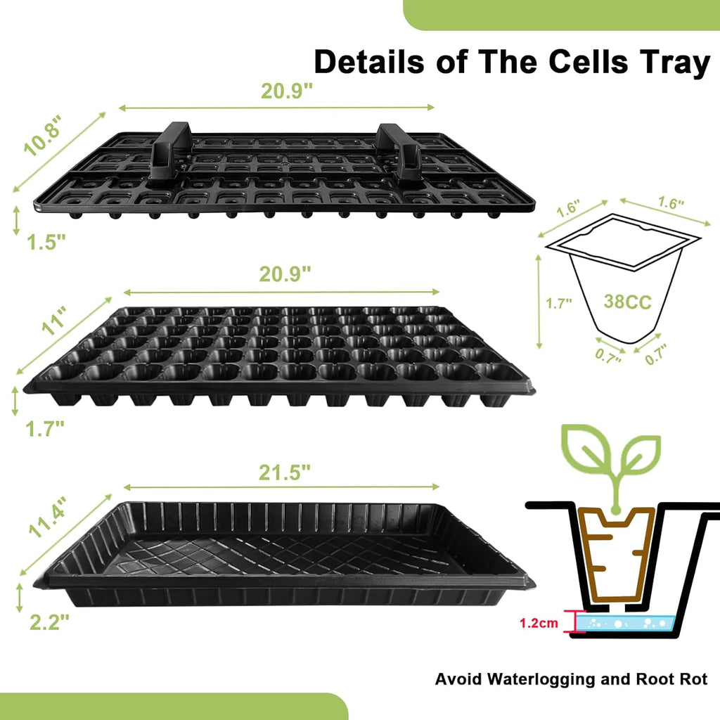 72 Cell Seed Starter Trays with Dibber – 20 Pack Reusable Seedling Trays for Germination Propagation, 72 Hole Soil