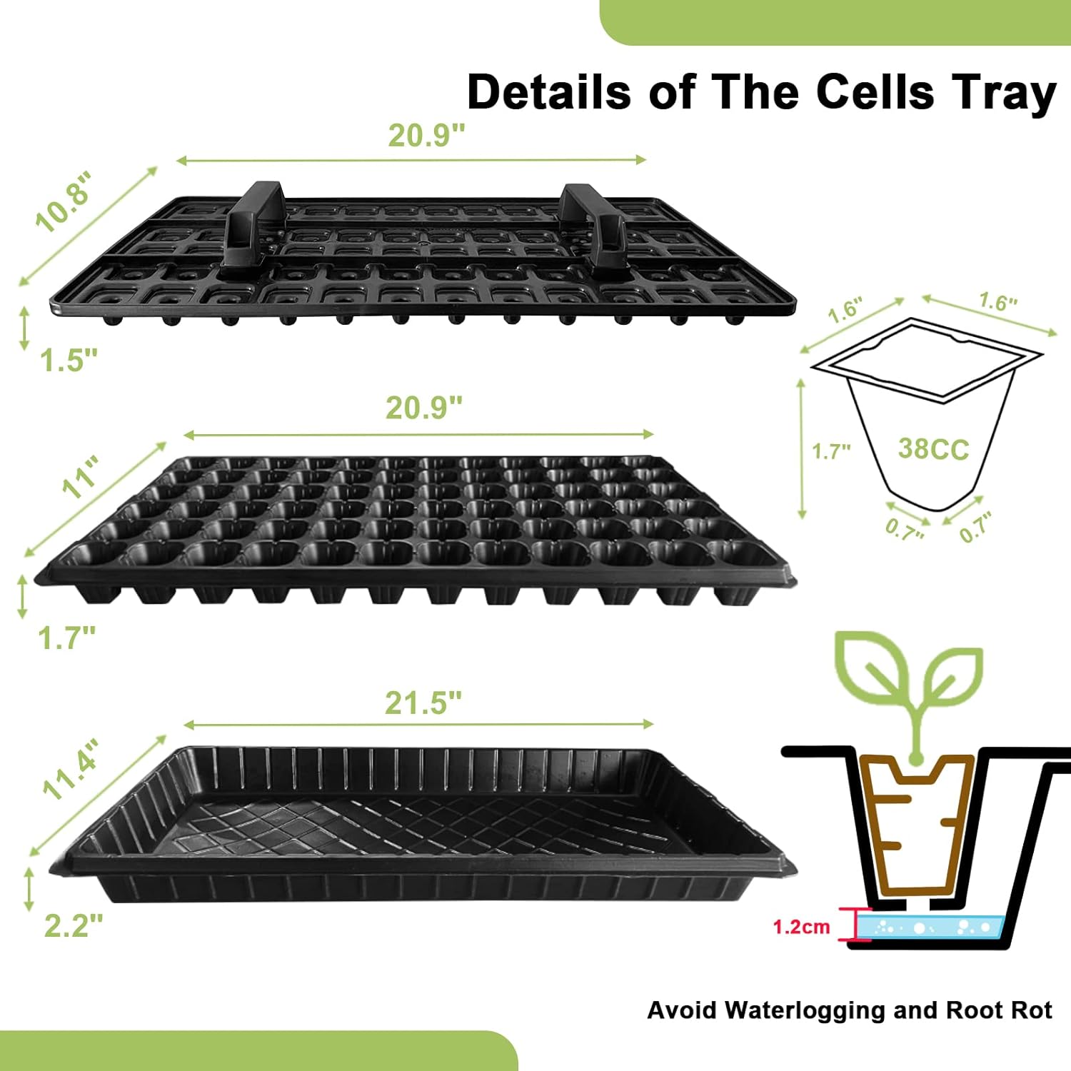 72 Cell Seed Starter Trays with Dibber – 20 Pack Reusable Seedling Trays for Germination Propagation, 72 Hole Soil
