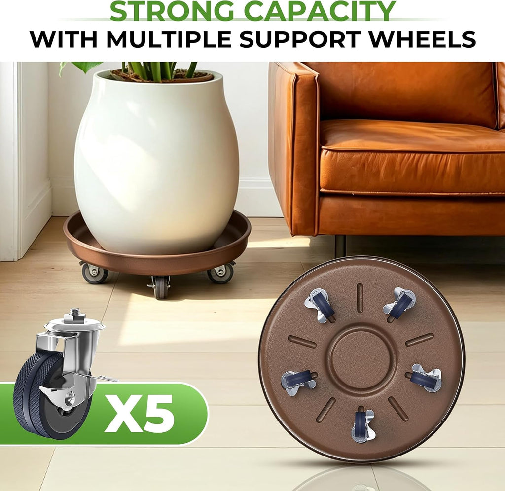 Plant Caddy With Wheels 16" Metal Plant Saucers for Indoors 420 Lb Capacity | Rolling Plant Stand, 360° Locking Casters
