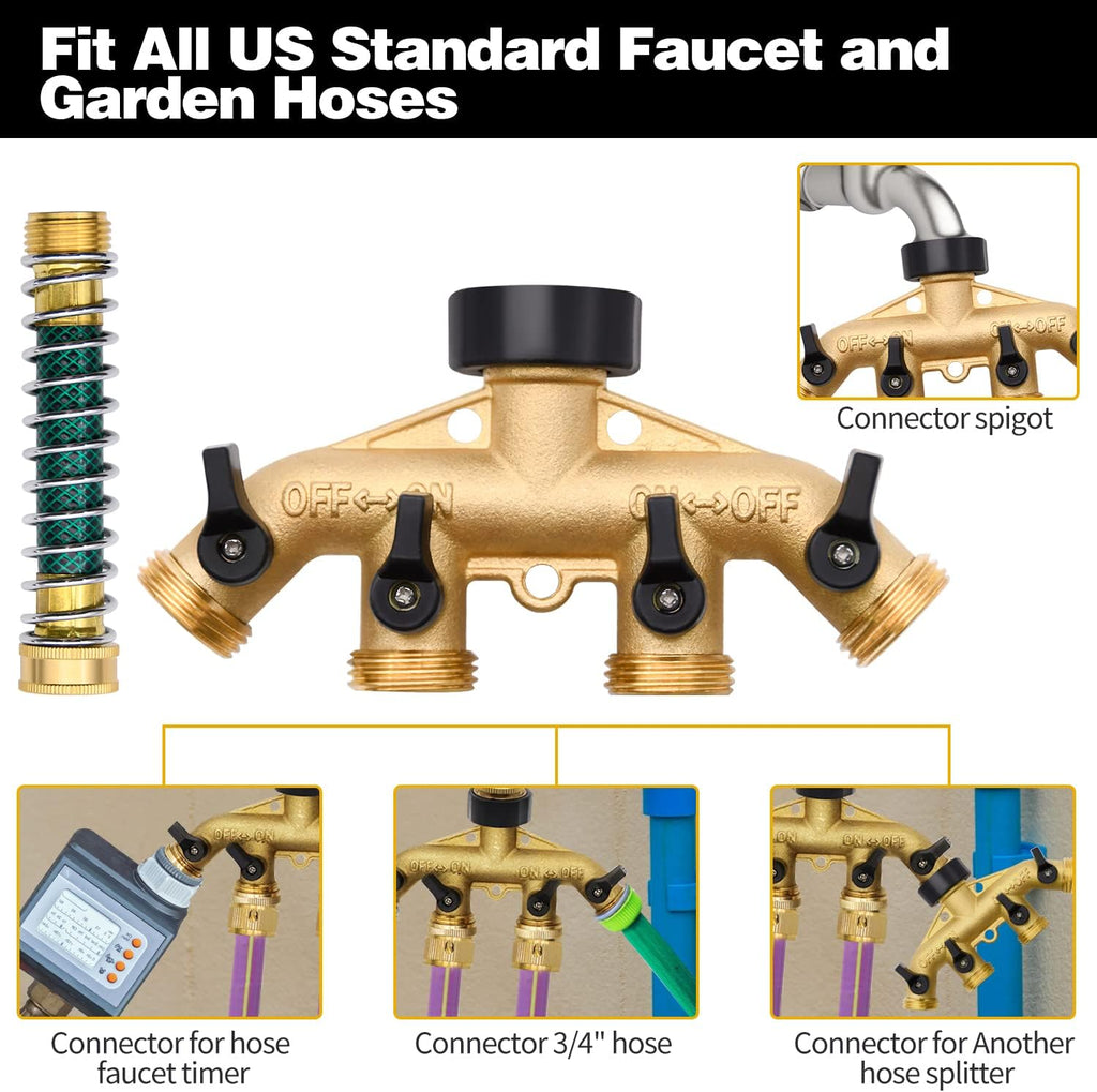 4 Way Hose Splitter with 4pcs Garden Hose Extension Adapter | for Garden