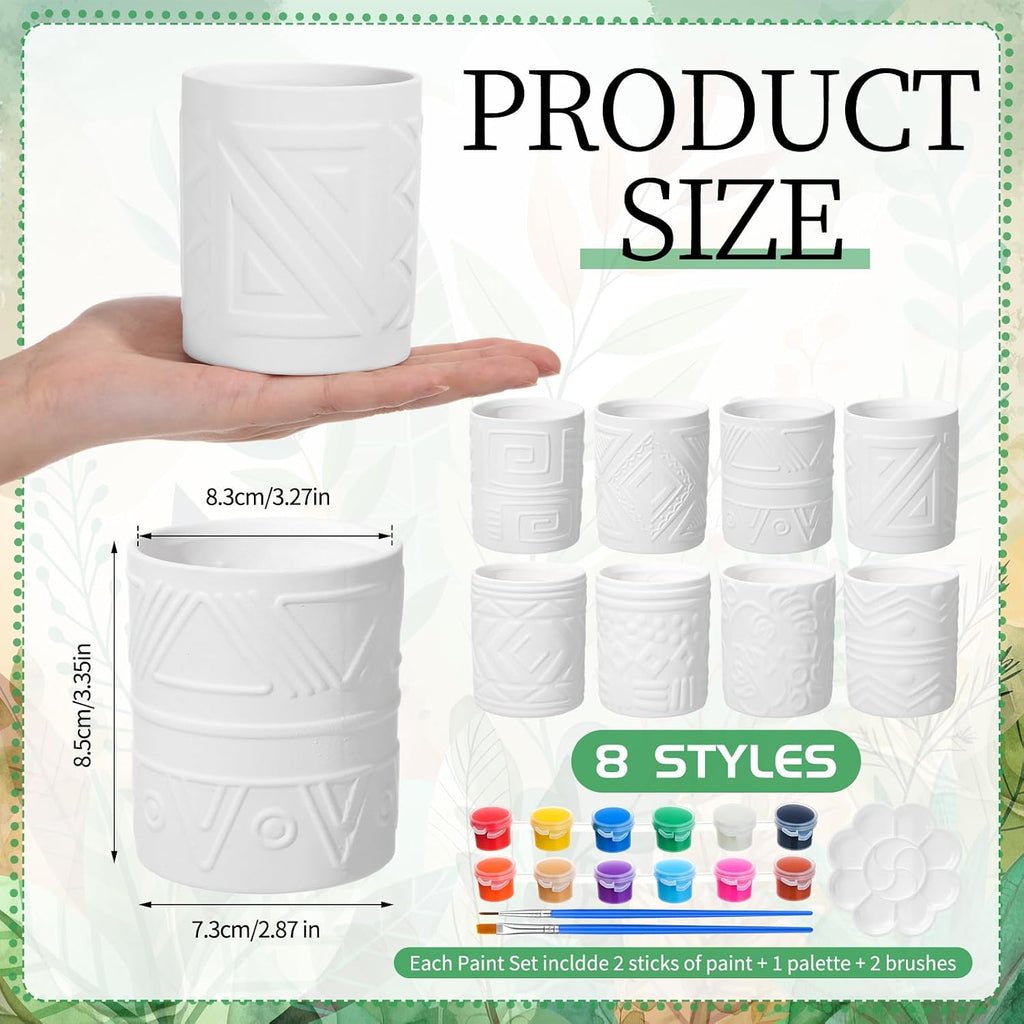 Zubebe 12 Pcs Paint Your Own Flower Ceramic Pots with Drainage Hole, 8 Style Bohemian Unfinished Succulent Pots