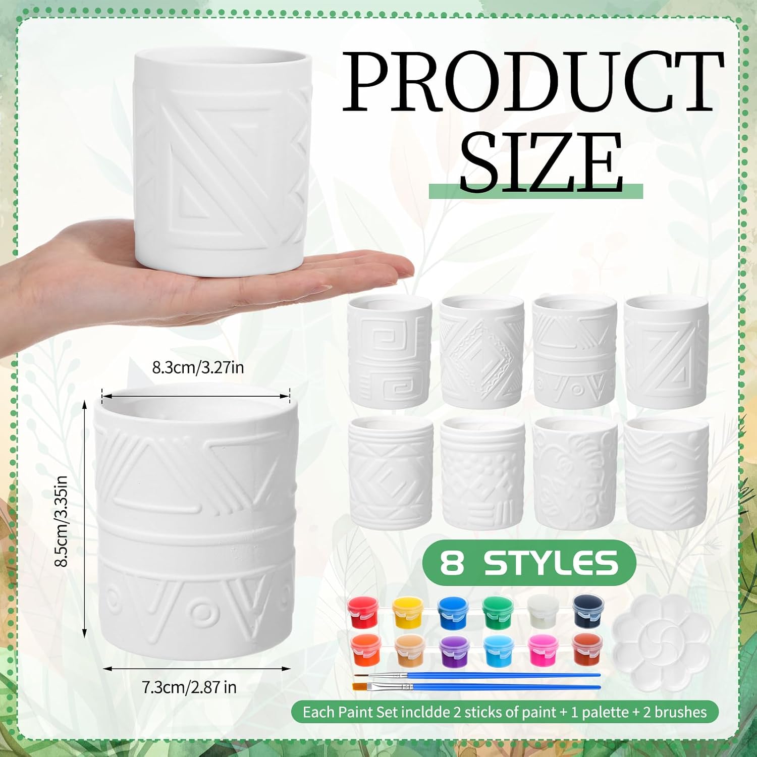 Zubebe 12 Pcs Paint Your Own Flower Ceramic Pots with Drainage Hole, 8 Style Bohemian Unfinished Succulent Pots