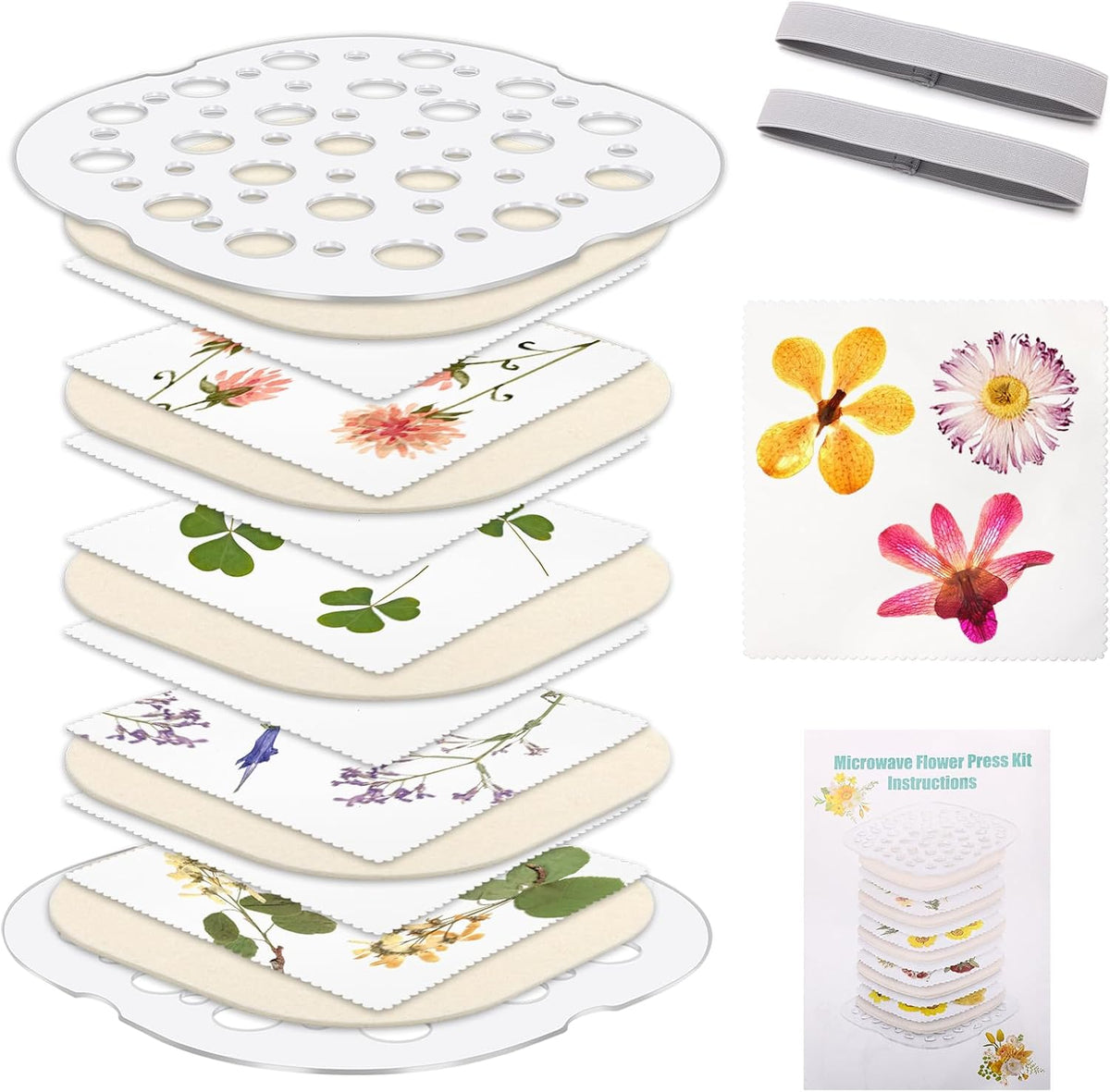 Catcan Microwave Flower Press Kit, 4 Layers Drying Pressing Kit, 8 x 8 inch