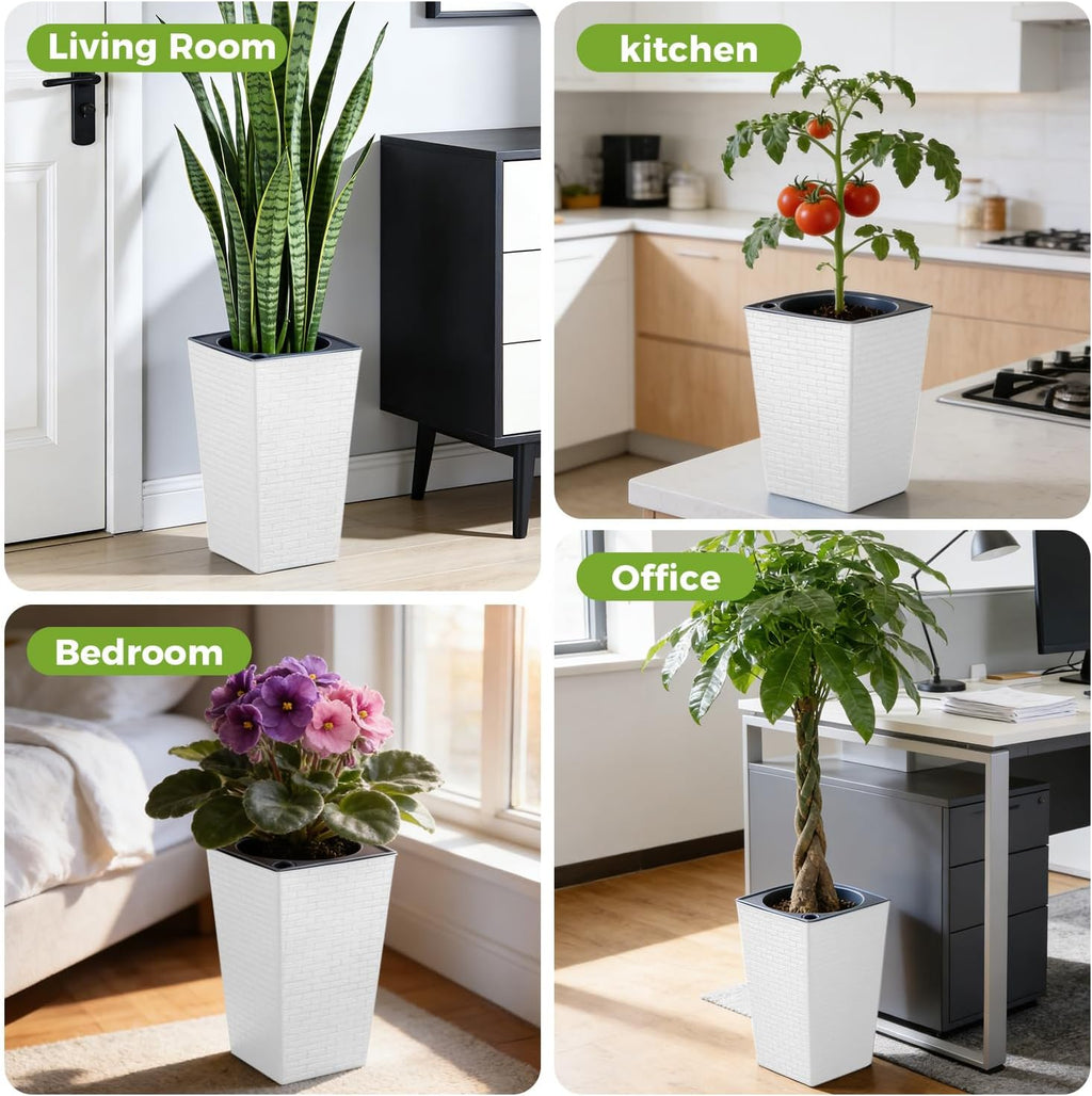 Self Watering Pots for Indoor Plants, 2 Pack Flower Pots Self Watering Planter 10.7" x 6.9" Plastic Pots African Violet