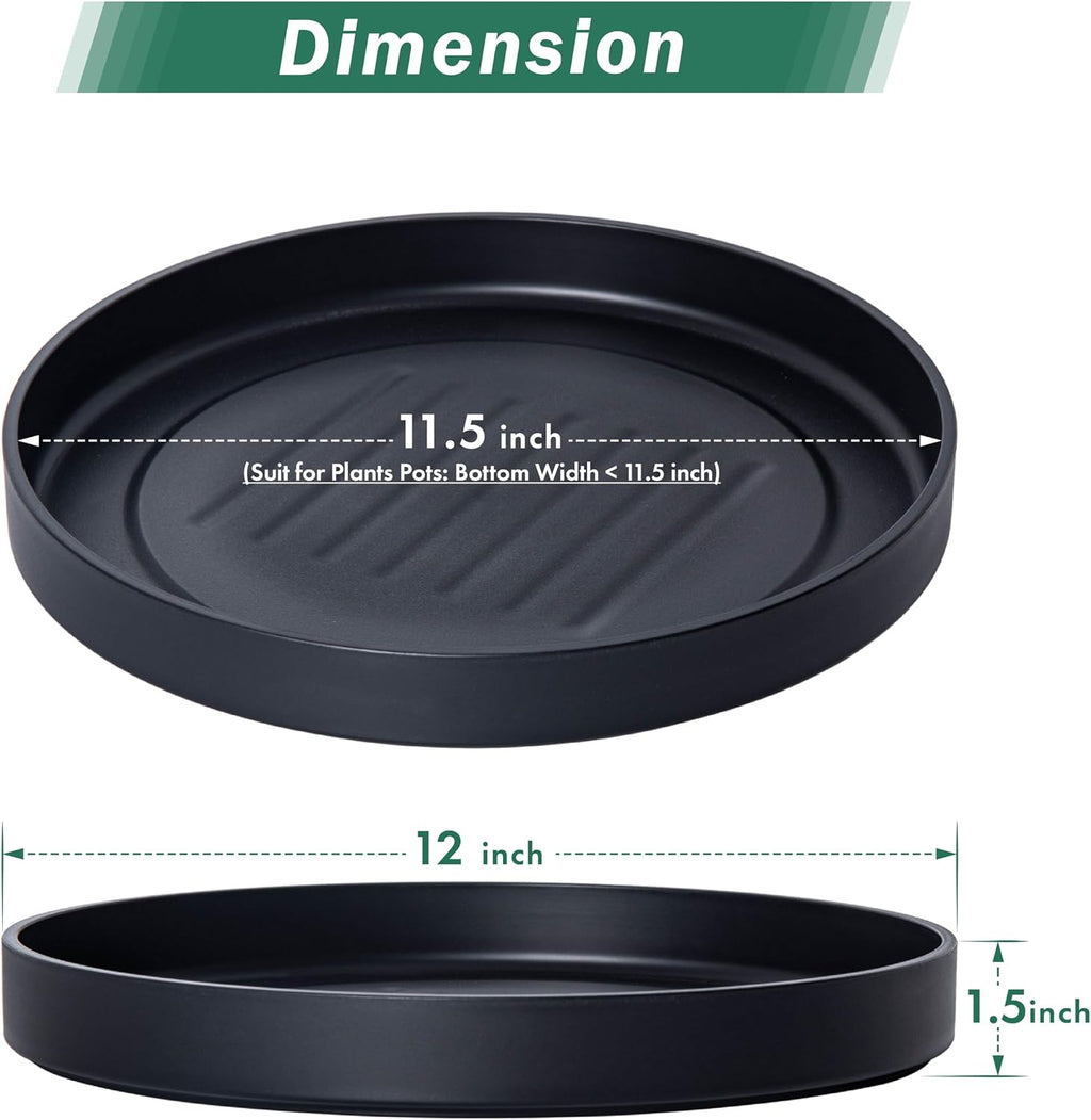 Phoenix Vine 12 Inch Plastic Plant Saucer Water Drip Tray, Heavy Sturdy Round Plant Drainage Tray for Indoors Outdoor