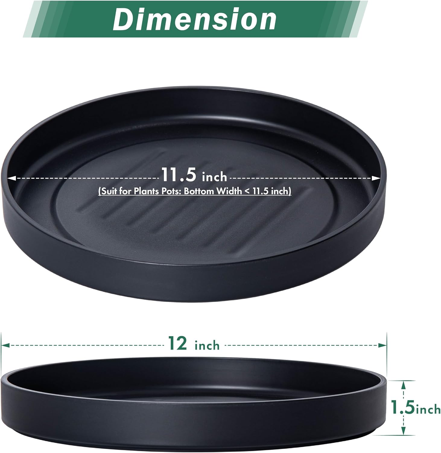 Phoenix Vine 12 Inch Plastic Plant Saucer Water Drip Tray, Heavy Sturdy Round Plant Drainage Tray for Indoors Outdoor