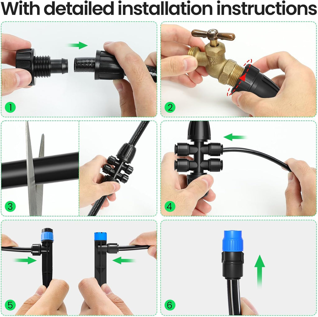 MIXC 230FT Quick-Connect Drip Irrigation System Kit, Automatic Garden Watering System with 1/4" & 1/2" Fast-Lock Tubing
