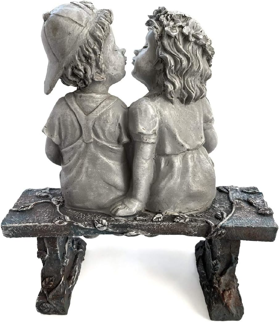 Lily's Home 8.25-Inch First Kiss Statue - Resin Garden Decor for Outside - Outdoor and Garden Decorations - Little Girl