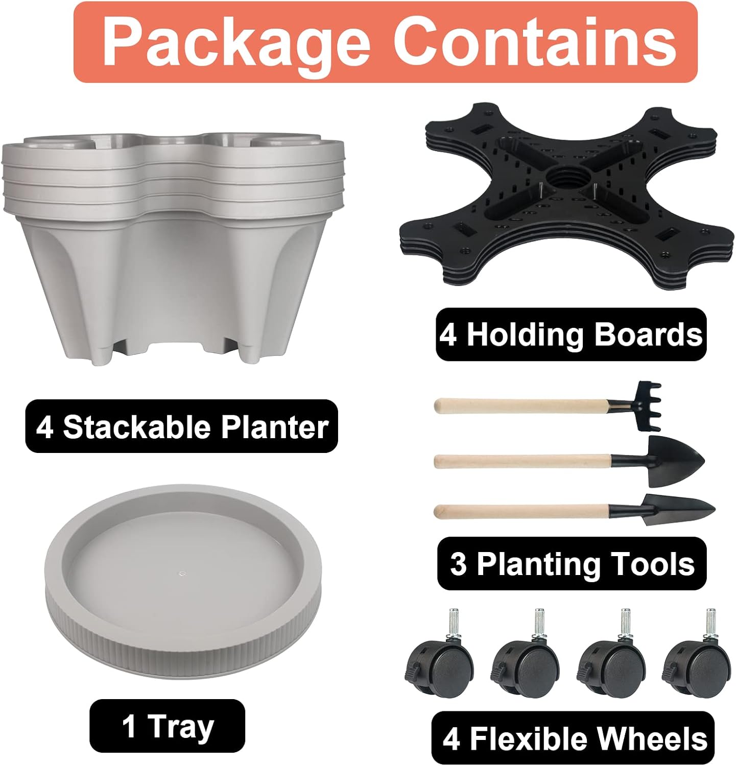 DUNCHATY Stackable Planter, Vertical Garden Planter with Wheels and Tools, Self Watering Strawberry Planter