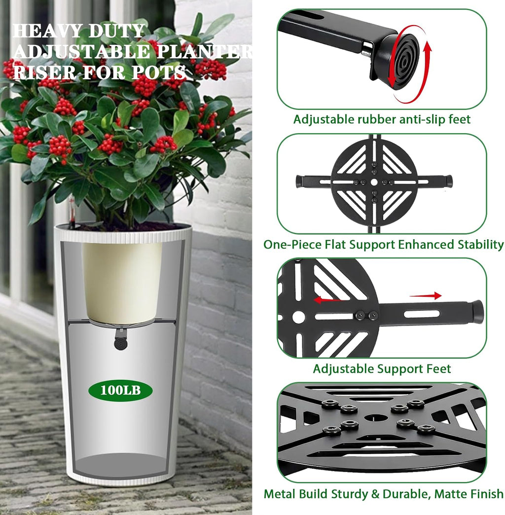 Adjustable Plant Risers for Inside Pots-100lb Heavy Duty Metal Plant Riser with Rubber Feet, Easy Assembly, Fits