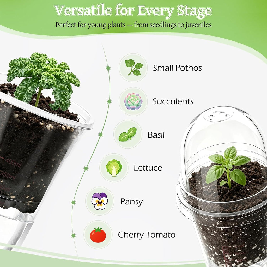 30 Pack 4" Self Watering Propagation Pots, Seed Starter Cups with Dome | Large Dual-Layer Clear Pots, Vent Dome