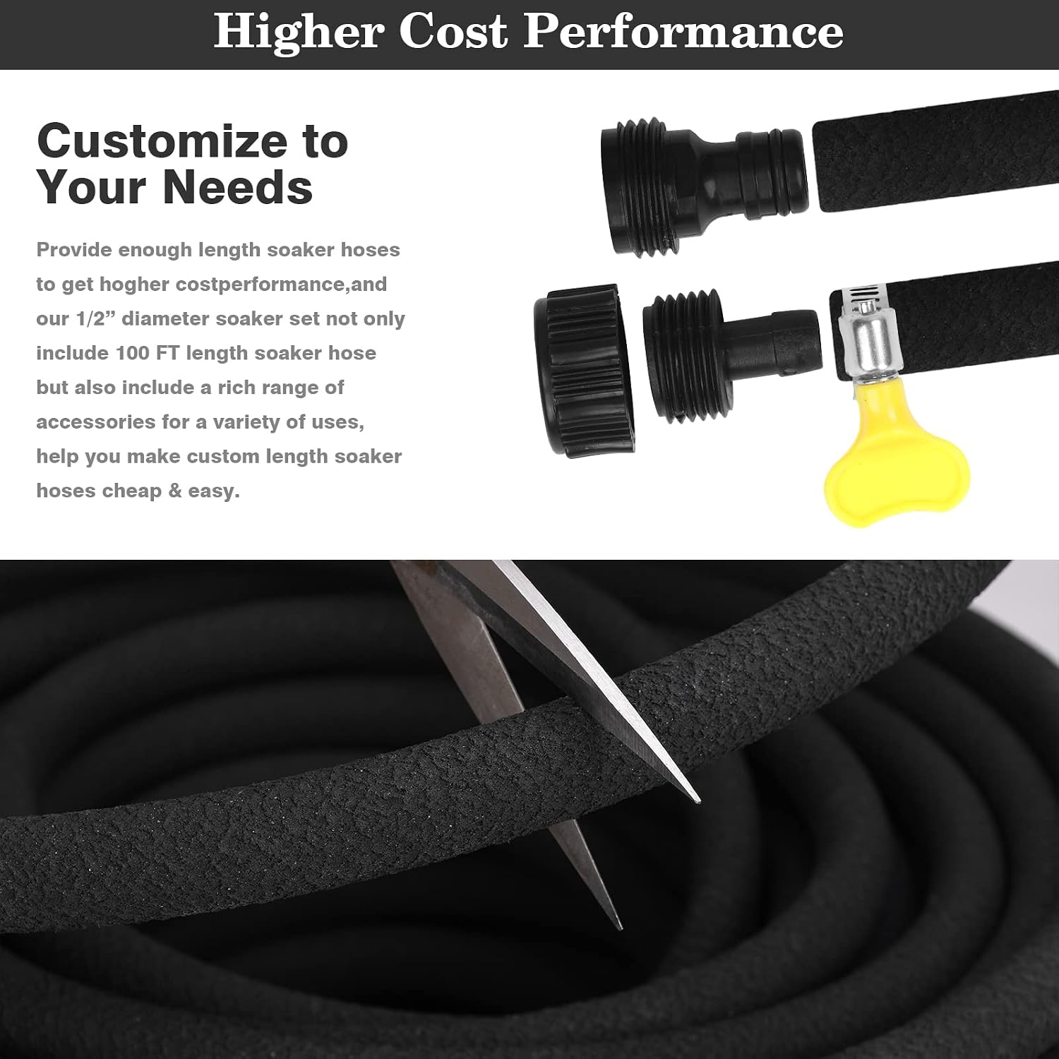 5/8" Soaker Hose for Garden Drip Hose Irrigation System with Solid Brass Fitting for Lawns Flower Beds & Vegetable