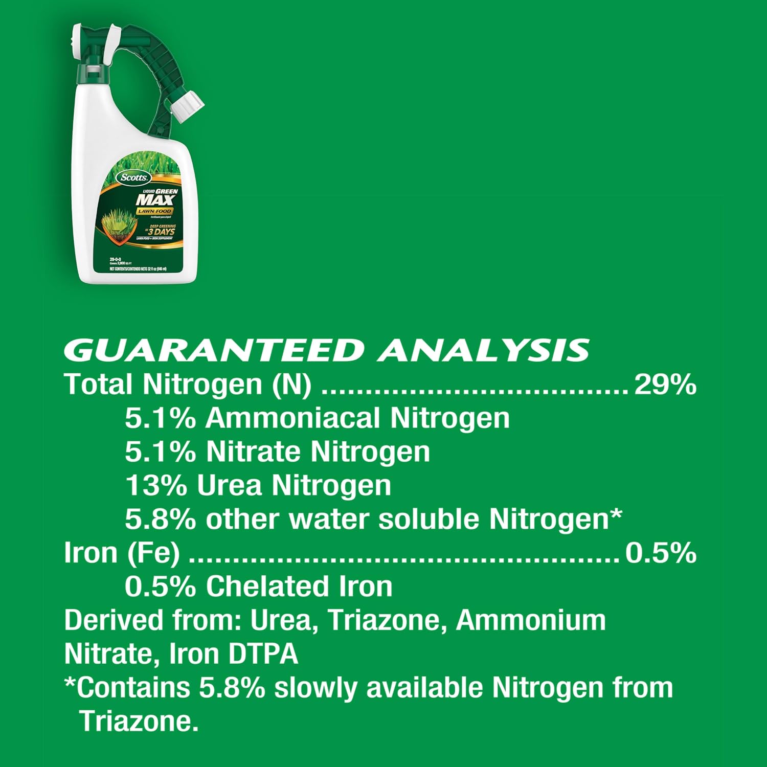 Scotts Liquid Green Max Lawn Food, 32 oz. | 2-in-1 Fertilizer and Iron Supplement, Use on Any Grass Type
