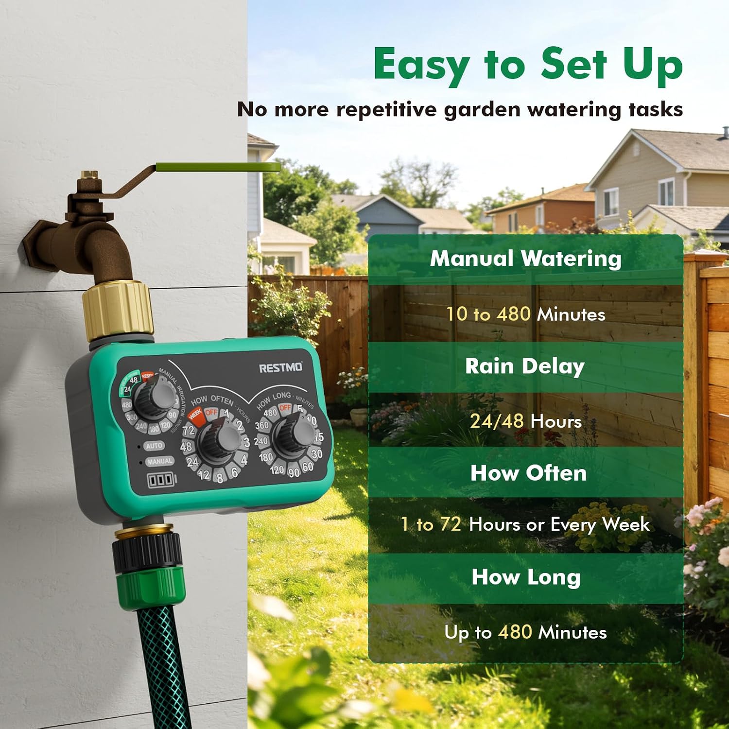 RESTMO 3-Dial Analog Sprinkler Timer, Mechnical Water Timer for Outdoor | Brass Inlet & Outlet, Manual/Rain Delay