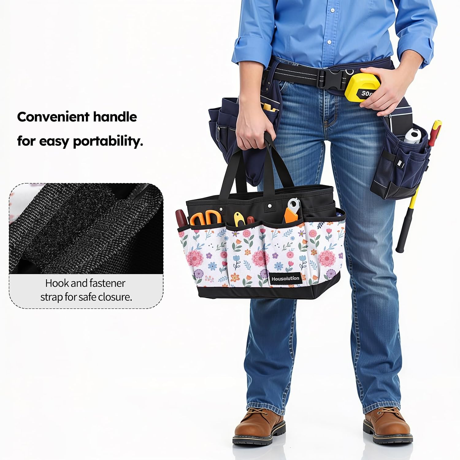 Housolution Gardening Tote Bag, Deluxe Garden Tool Storage Bag and Home Organizer with Pockets, Wear-Resistant &