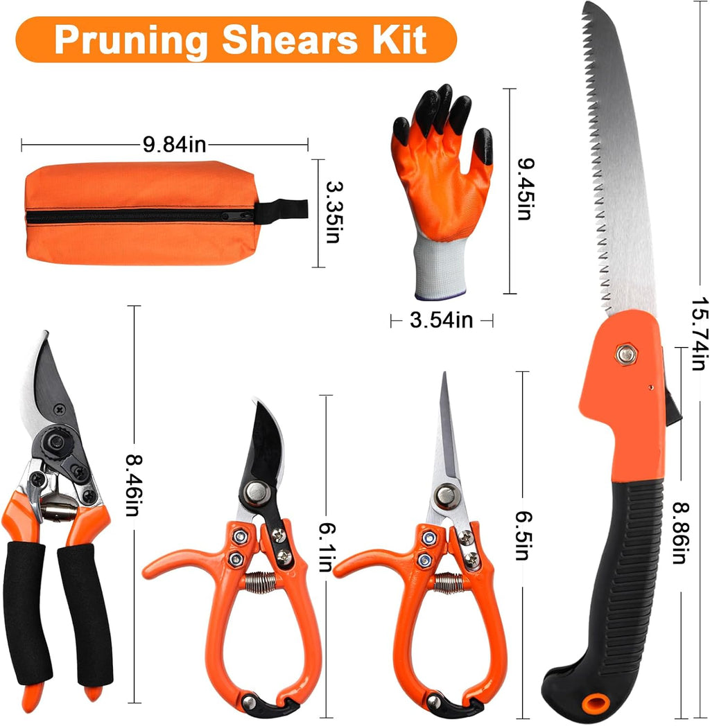 6Pcs Pruning Shears Set with Bypass Pruning Shears, Garden Scissors, Pruning Snips,Saw,Gloves,Storage Bag,Handheld