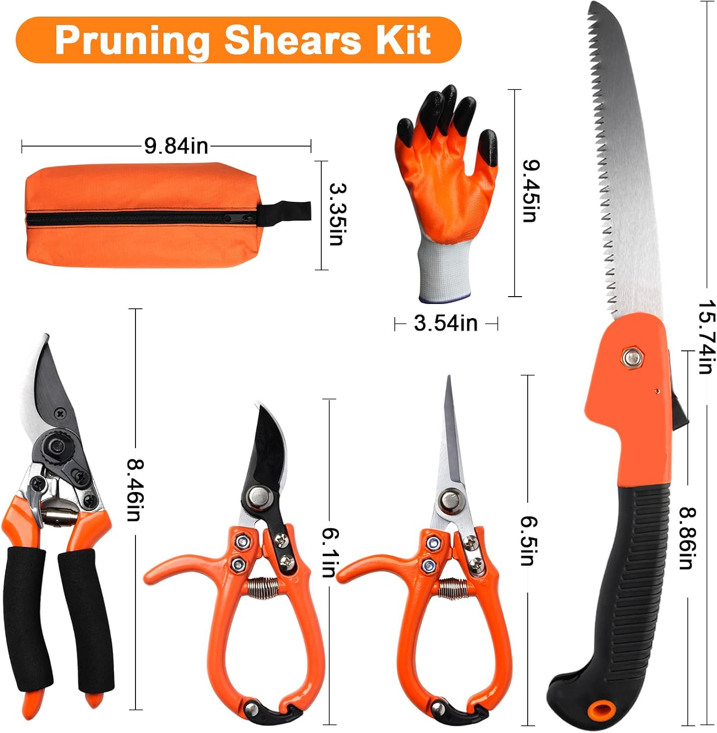 6Pcs Pruning Shears Set with Bypass Pruning Shears, Garden Scissors, Pruning Snips,Saw,Gloves,Storage Bag,Handheld