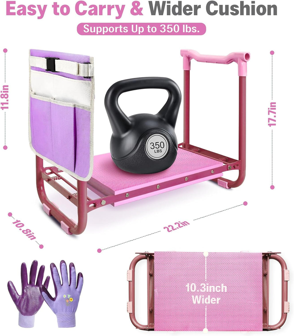 Garden Kneeler and Seat Heavy Duty, Foldable Gardening Stool Bench | With Widened Thick Soft Kneeling Pad & Tool