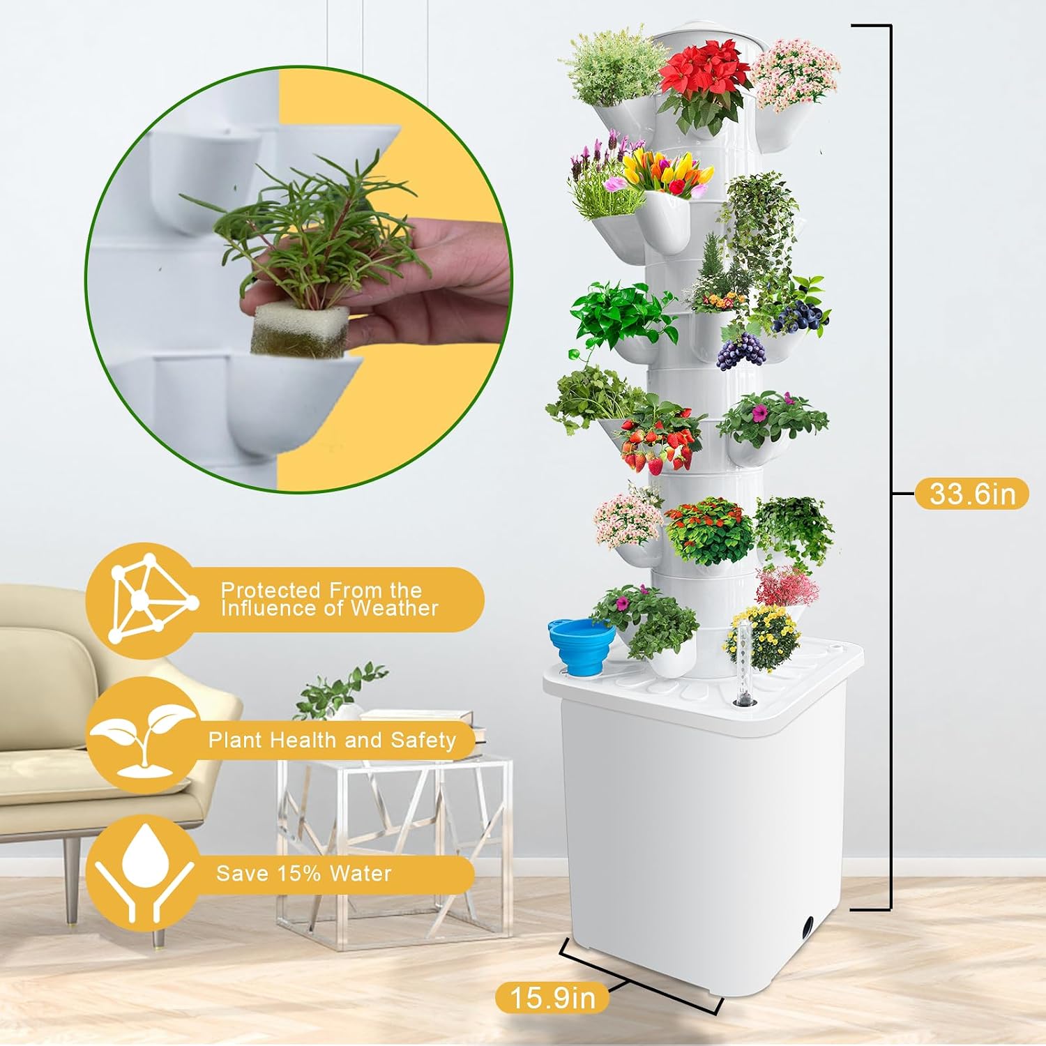 Hydroponics Tower Indoor Growing System 30-Plant Vertical Garden Planter Indoor Smart Garden Kit with Pump and Movable