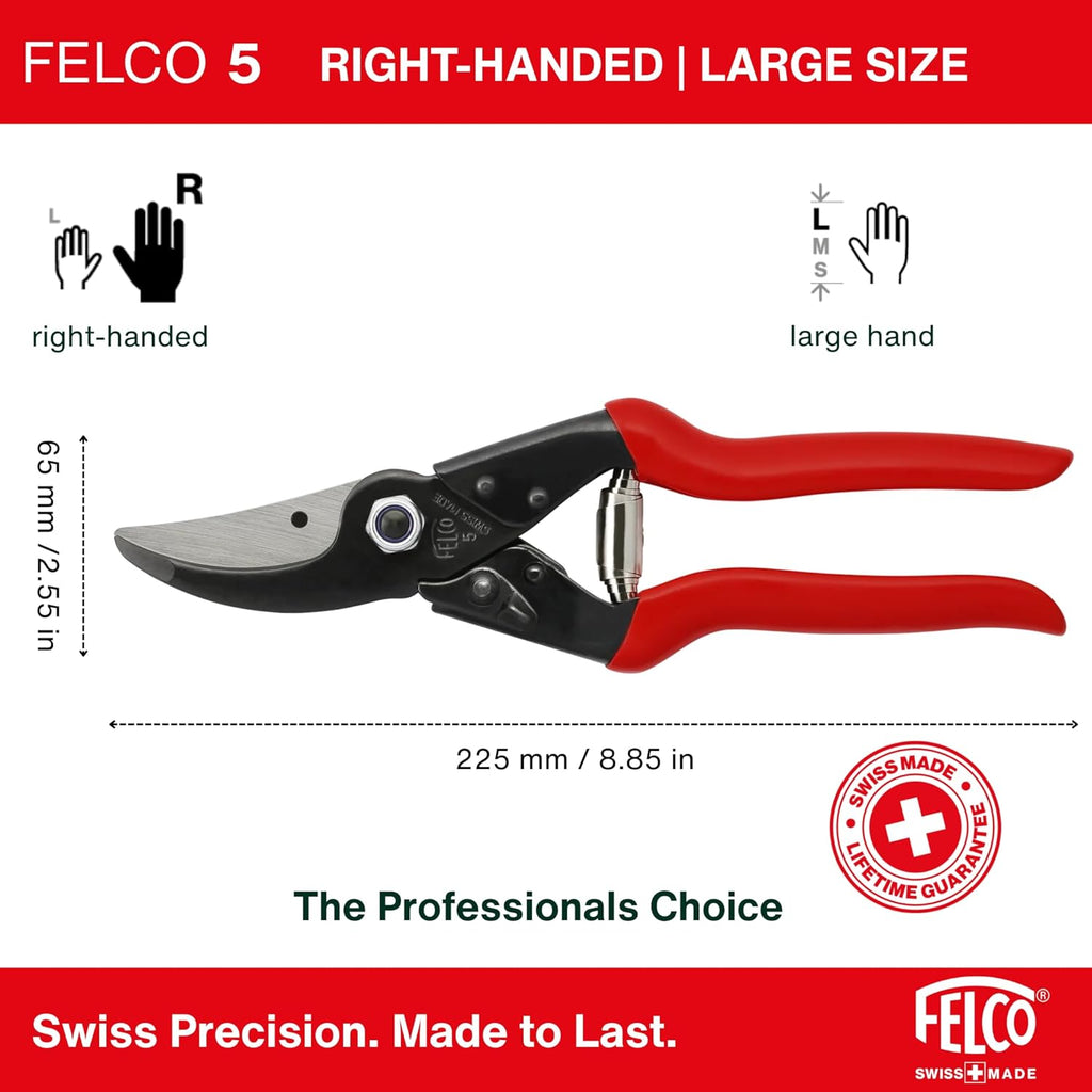 Felco F5 Pruning Shears – 8.9" All Steel Large Swiss-Made Garden Clippers| Hand Pruners for Garden & Landscape | Garden