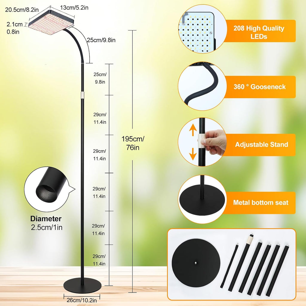 FECiDA 2026 Floor Lamp Grow Light, Standing Grow Lights with Stable Round Base for Tall Indoor Plants, Bonsai Tree