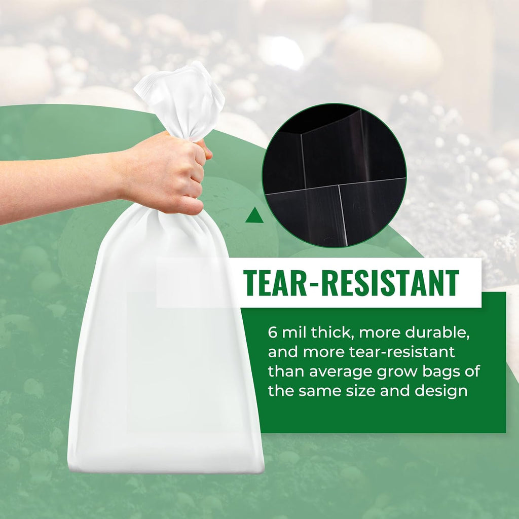 20 Packs 6 Mil Mushroom Grow Bags with Self Healing Injection Port, Thick Spawn Bags 5" X 8" X 20" with 0.2 Micron