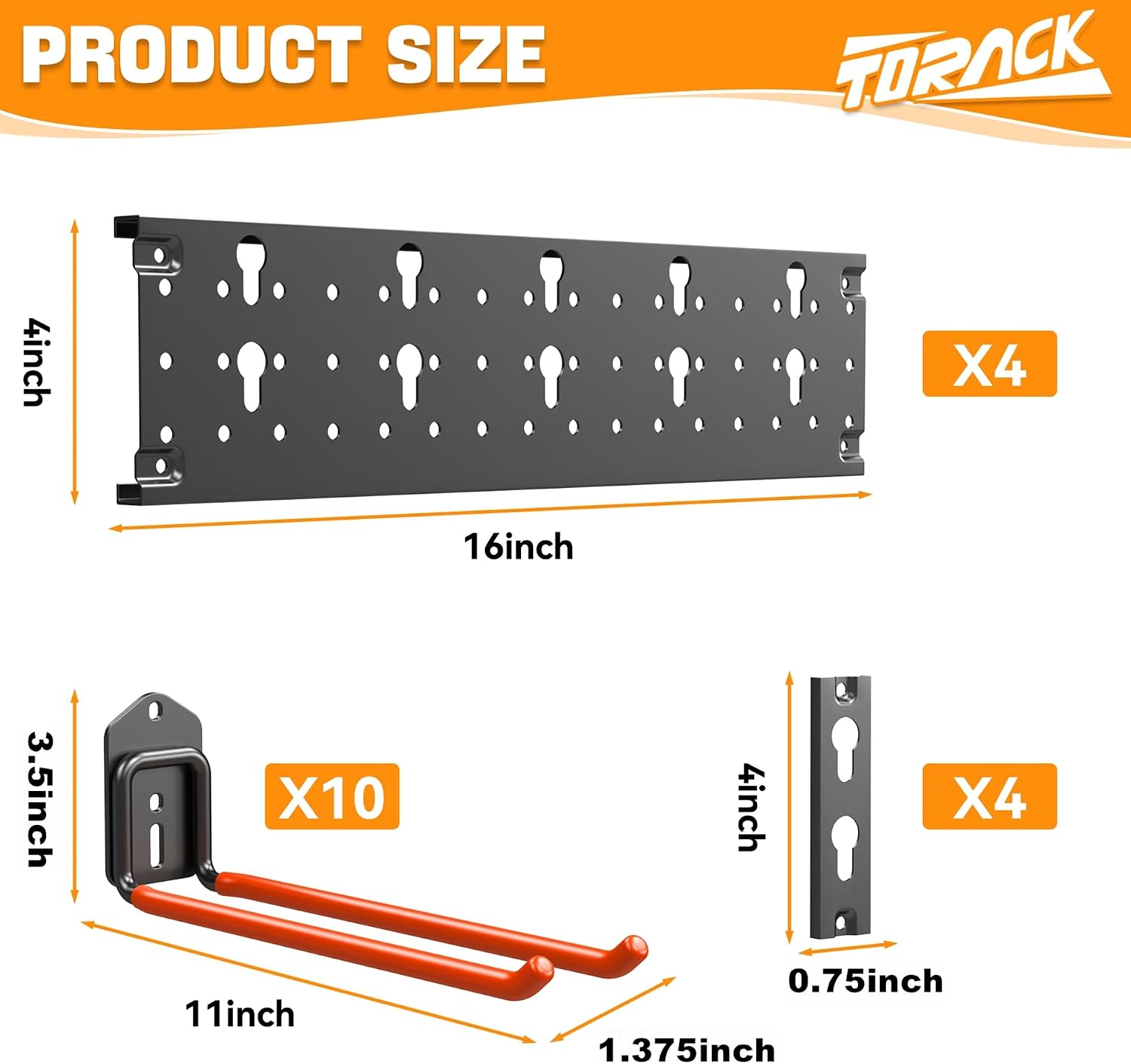 TORACK Garden Tool Organizer Wall Mount, Garage Folding Chair Storage Rack, Tools Rack for Shovels, Rakes, Broom