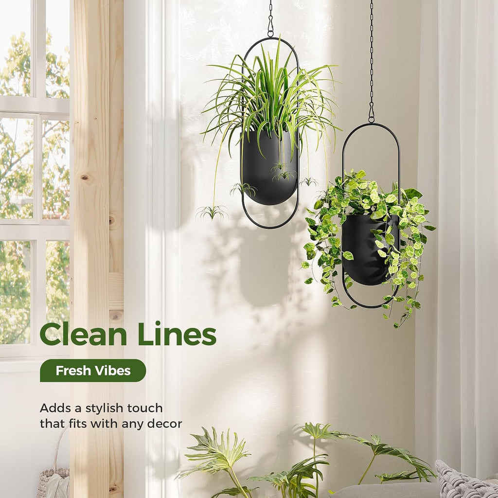 Bamworld Black Hanging Planters for Indoor Outdoor Plants Metal Hanging Pot | 5.5 Inch Modern Hanging Baskets, Window