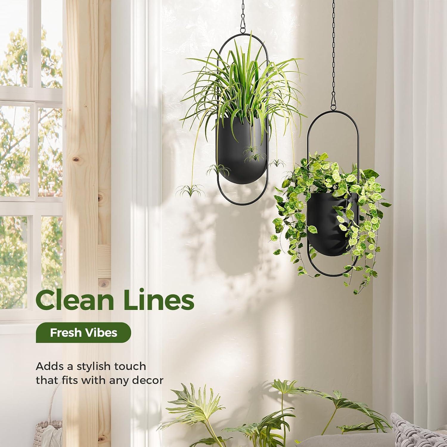 Bamworld Black Hanging Planters for Indoor Outdoor Plants Metal Hanging Pot | 5.5 Inch Modern Hanging Baskets, Window