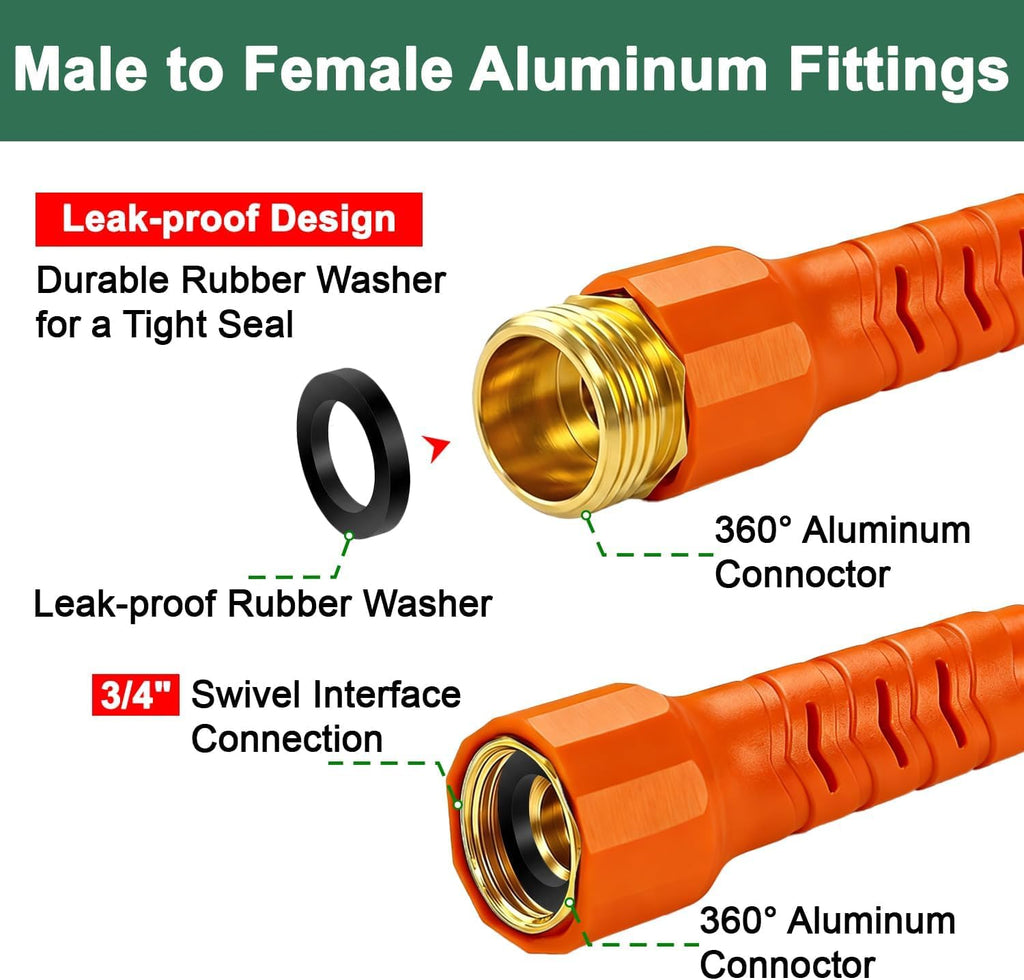 50FT Flexible Garden Hose & 10Modes Nozzle,Lightweight Water Hose,Kink-Free,All-Weather Heavy Duty Hose for RV,Boat,Car