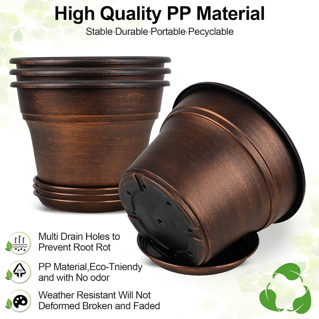 Plant Planters Pots Set of 4 Pack 16 Inch，Large Plastic Flower Pot For Indoor Plants With Drainage Holes & Trays, Resin