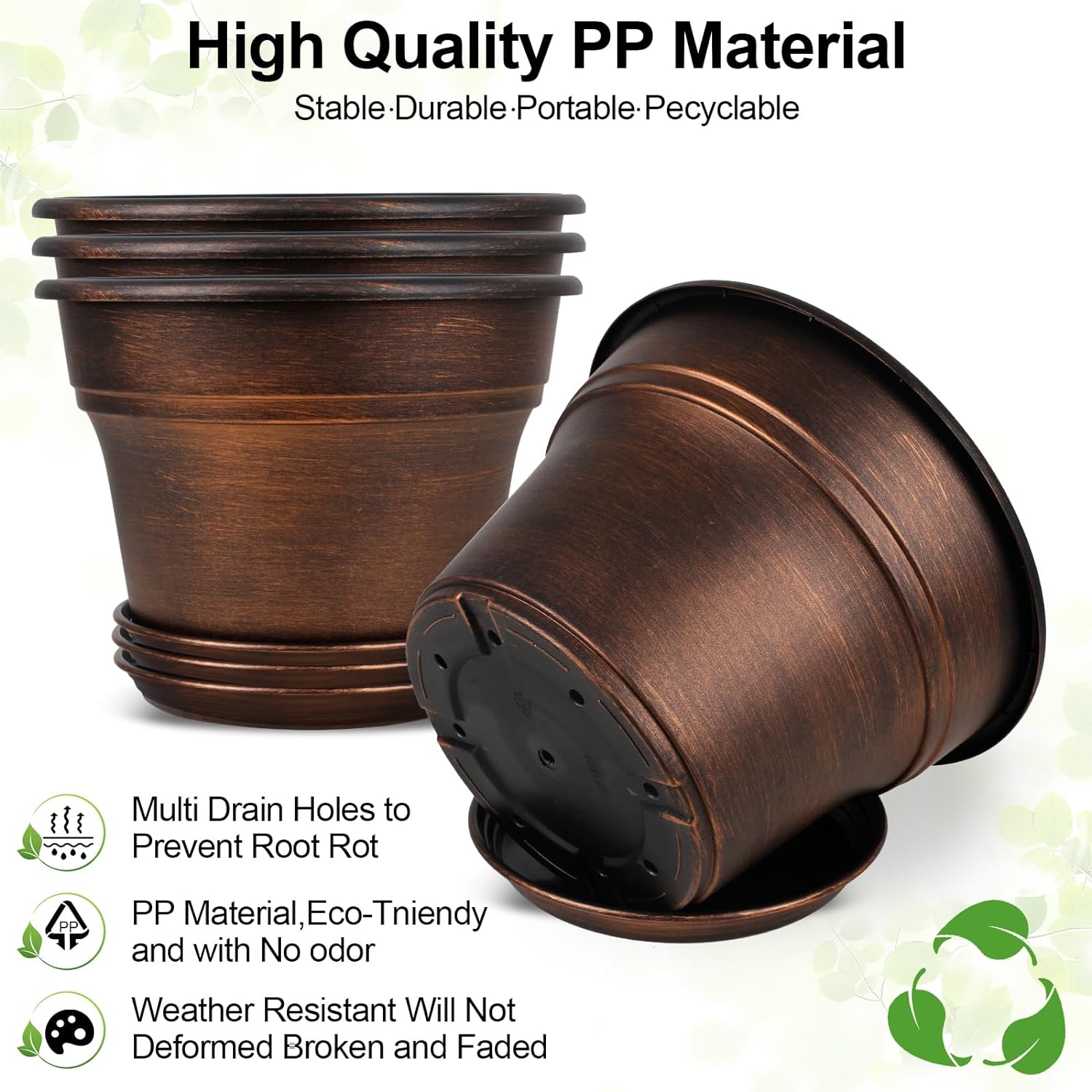 Plant Planters Pots Set of 4 Pack 16 Inch，Large Plastic Flower Pot For Indoor Plants With Drainage Holes & Trays, Resin