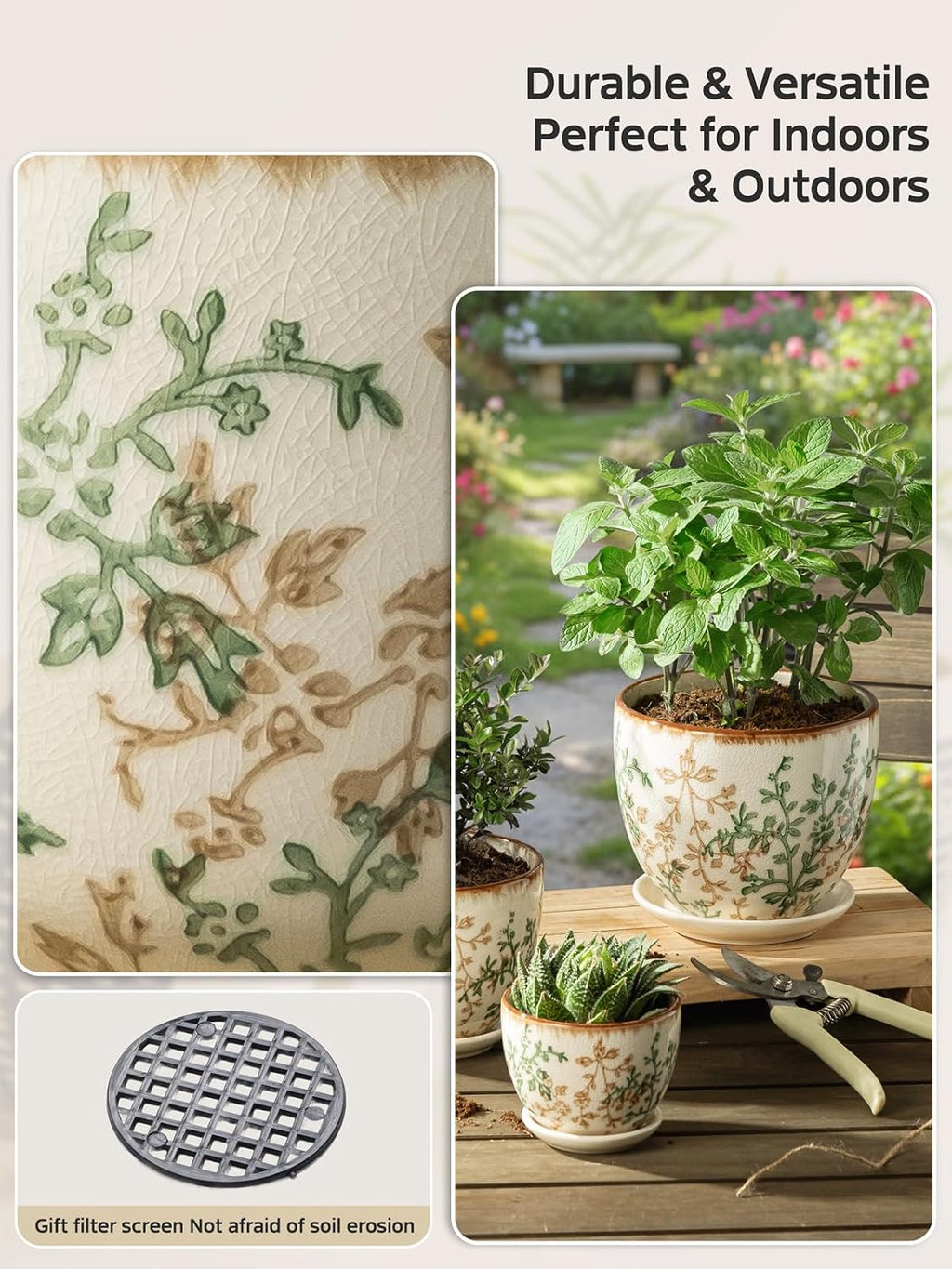 Ceramic Plant Pots, Nursery Pots with Drainage Hole, 3.5 Inch Succulent Pots for Plants, Small Indoor Flower Pots