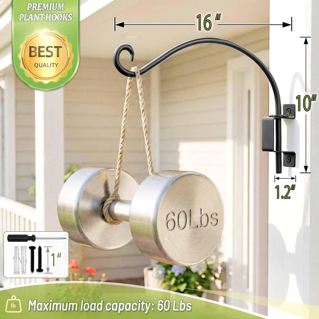 Qiang Ni Swivel Plant Hanger-16 Inch 60 lbs Capacity Bird Feeder Bracket | 45°-180° Swivel Adjustable Wall Mount