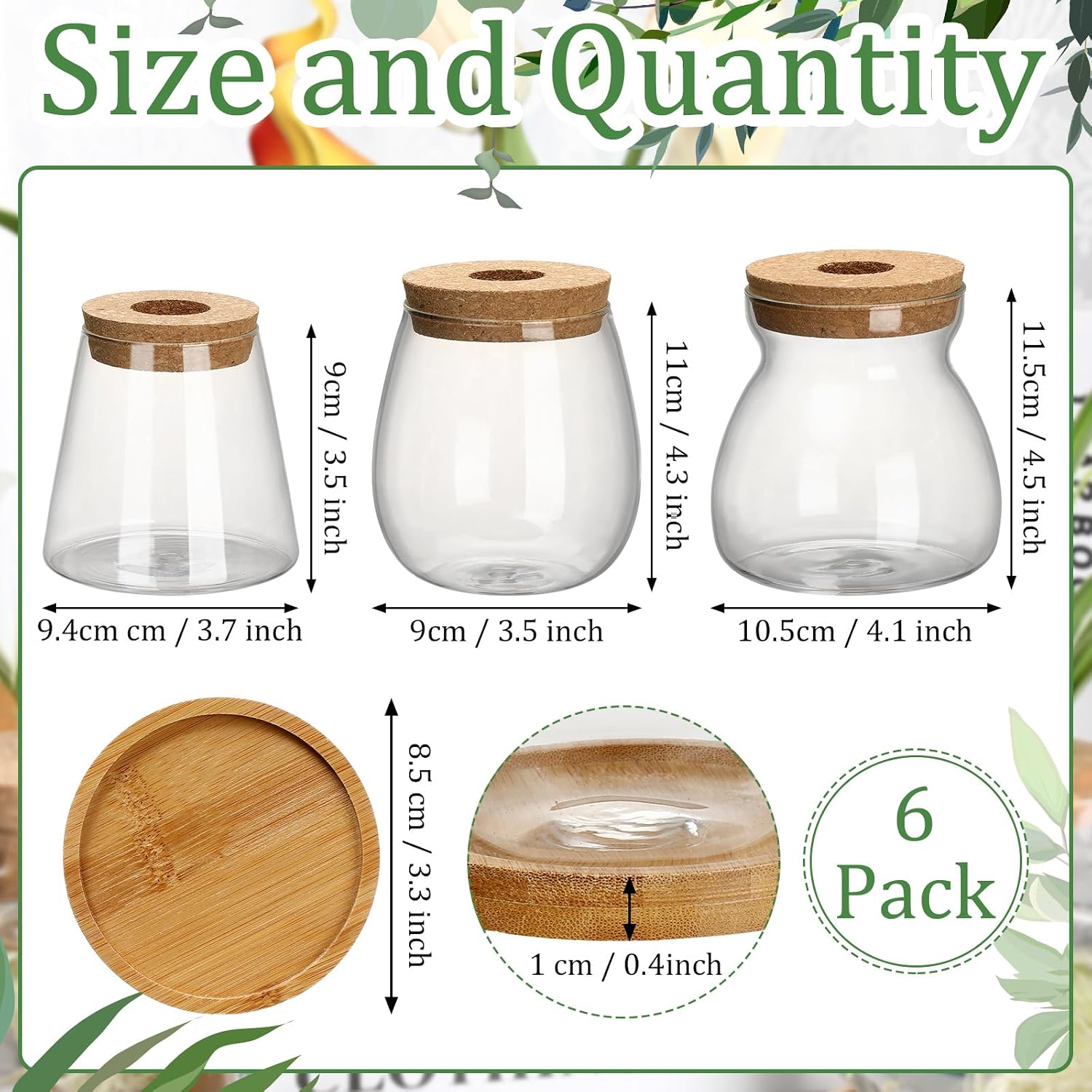 Beeveer 6 Pcs Plants Propagation Station Separated Desktop Plant Terrarium with Wood Lid and Stand, 3 Sizes Glass