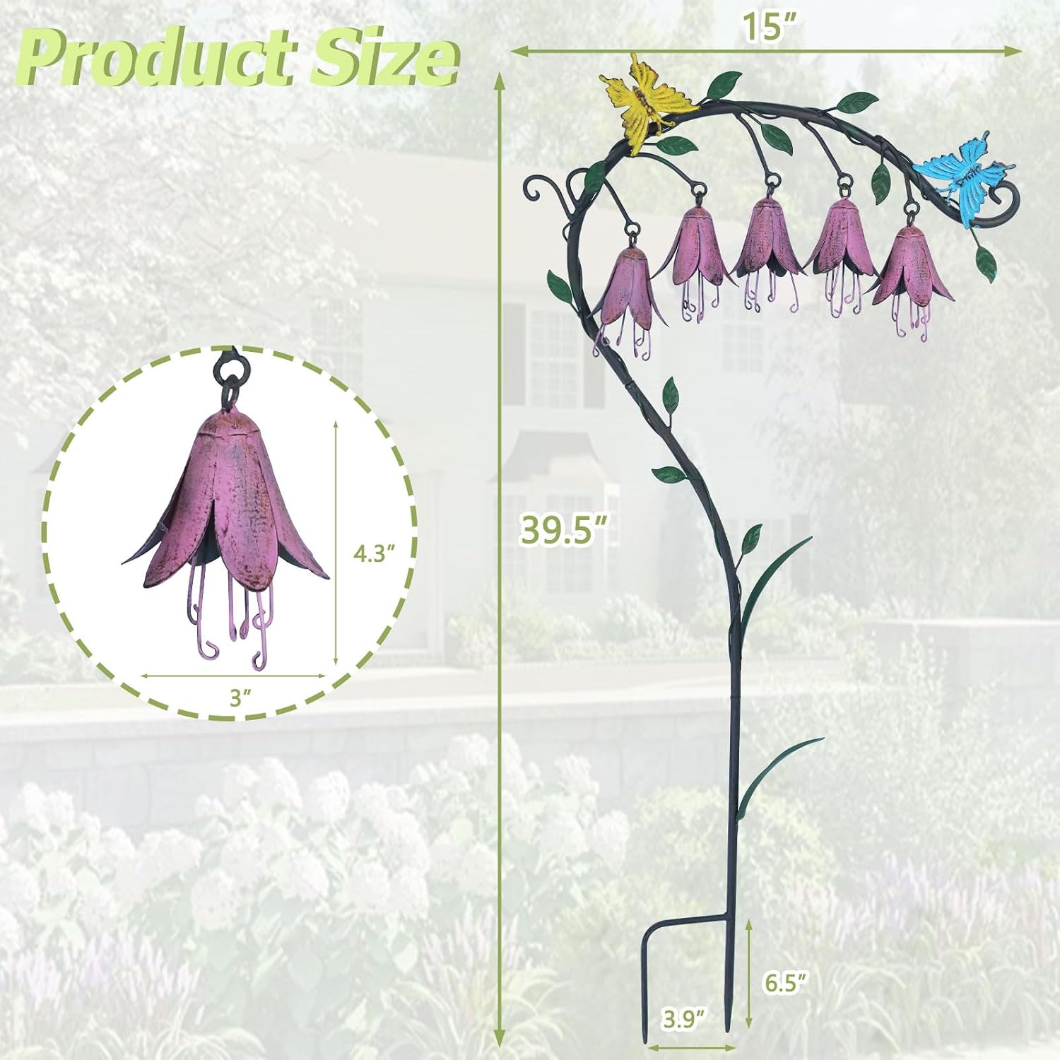 39.5"H Gardens Metal Flowers for Outside,Retro Decorative Garden Stake | Metal Garden Art for Outdoors,Garden Stakes