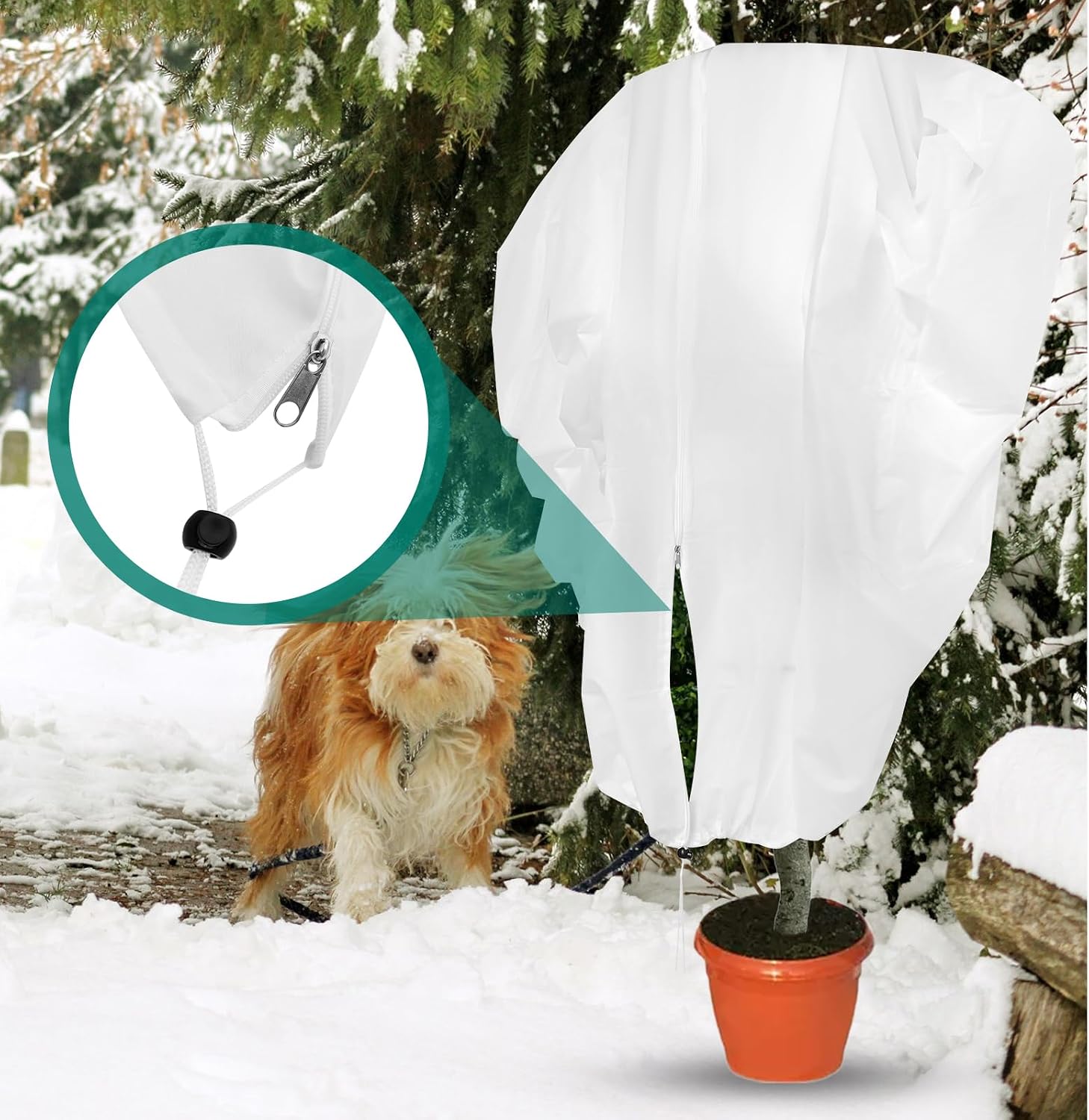 2Pcs Plant Covers Freeze Protection, 7.9 X 6.6 Ft Frost Cloth Winter Plant Covers with Drawstring and Zipper, 2.5