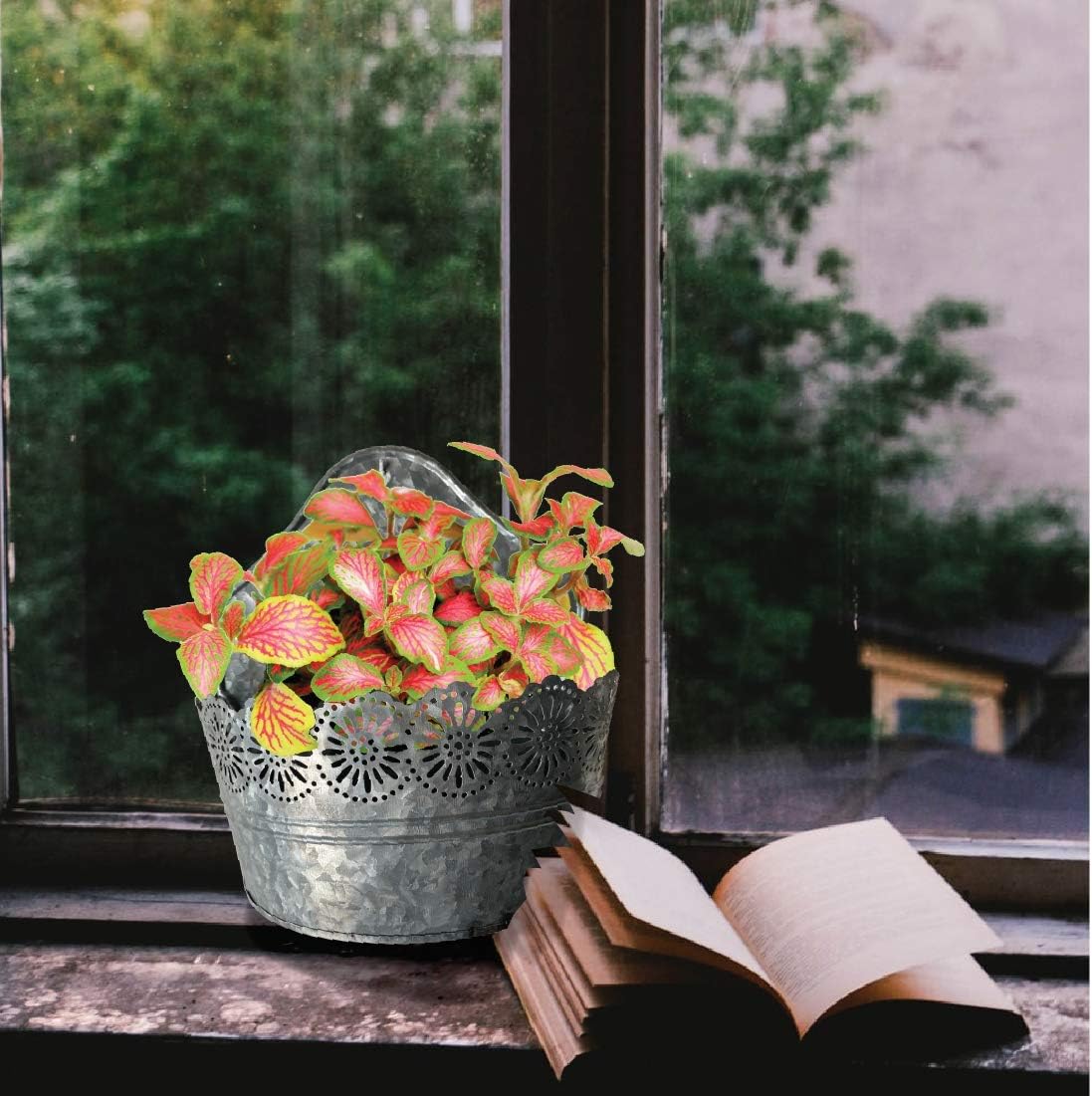 Lily's Home Indoor Outdoor Wall Mounted Planter with Floral Accents for Succulents, Cacti, Herbs, Faux Plants