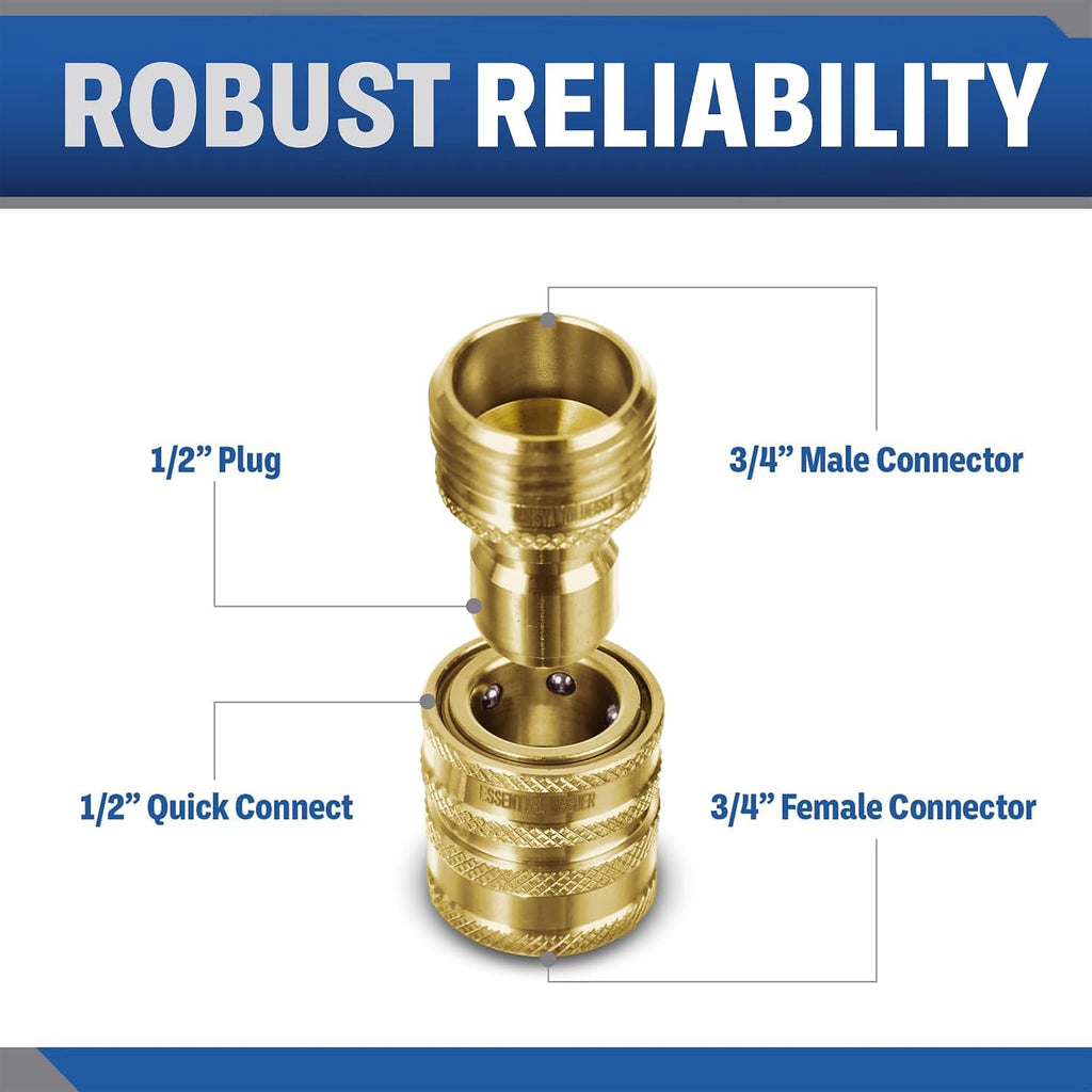 ¾” Brass Garden Hose Quick Connect Fittings | 1 Coupler & 3 Plugs Set