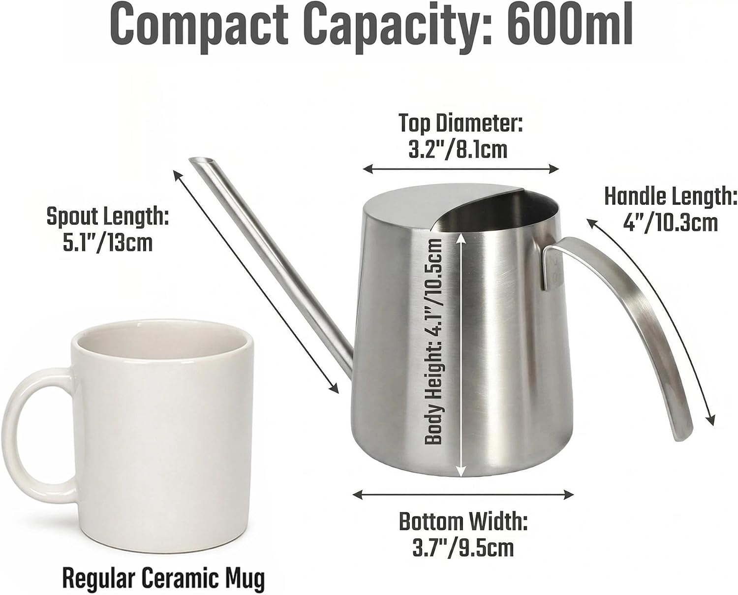IMEEA Watering Can 18/8 Stainless Steel 20oz Long Spout for Indoor Plants