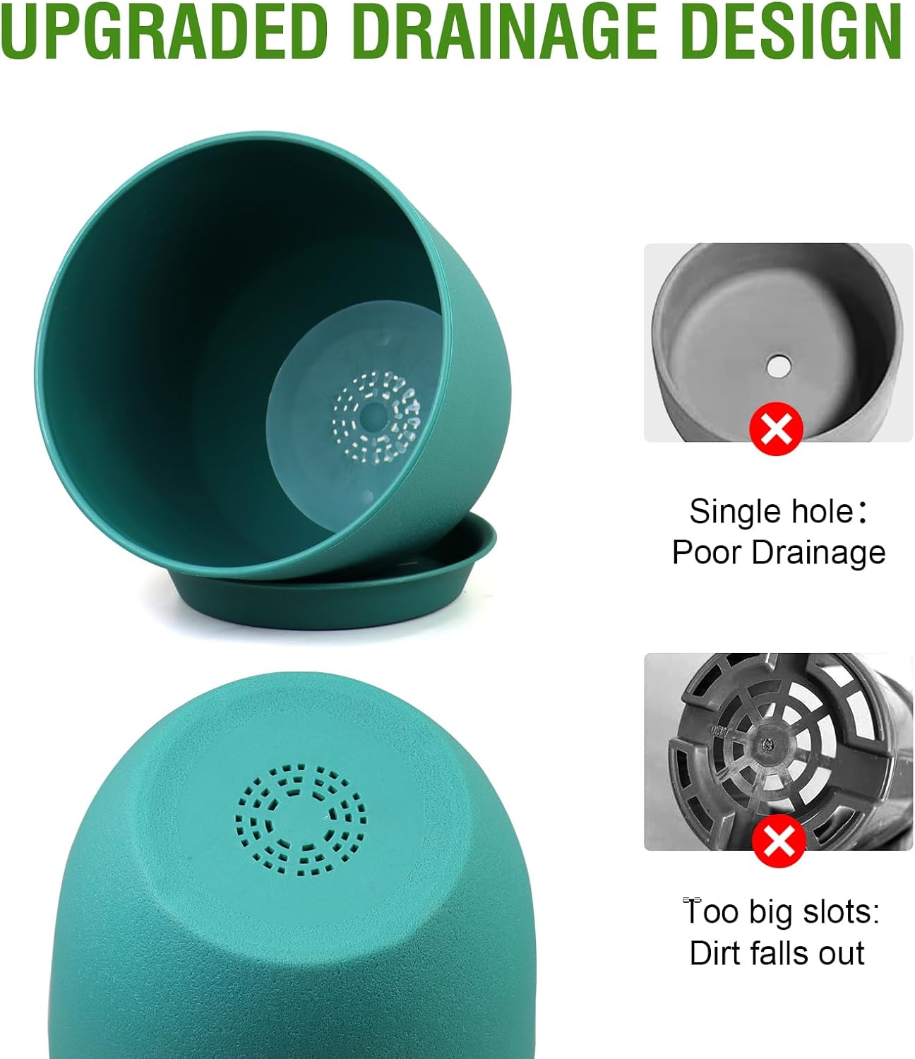 WSMKSZ Large Flower Pots 12/10/9 inch, Set of 3 Modern Decorative Plastic Planters with Drainage Holes and Saucers for