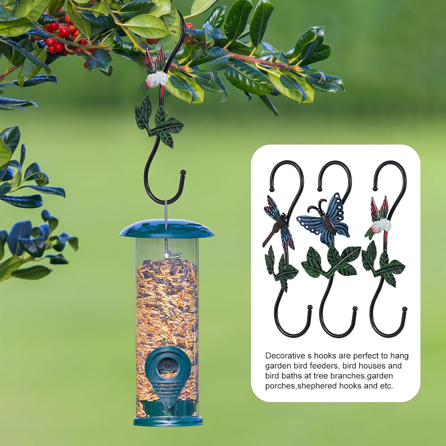 Large Decorative S Hooks, Set of 3 Plant Hangers, Beautiful and Vivid Plant Hook for Hanging Outdoor Indoor Garden