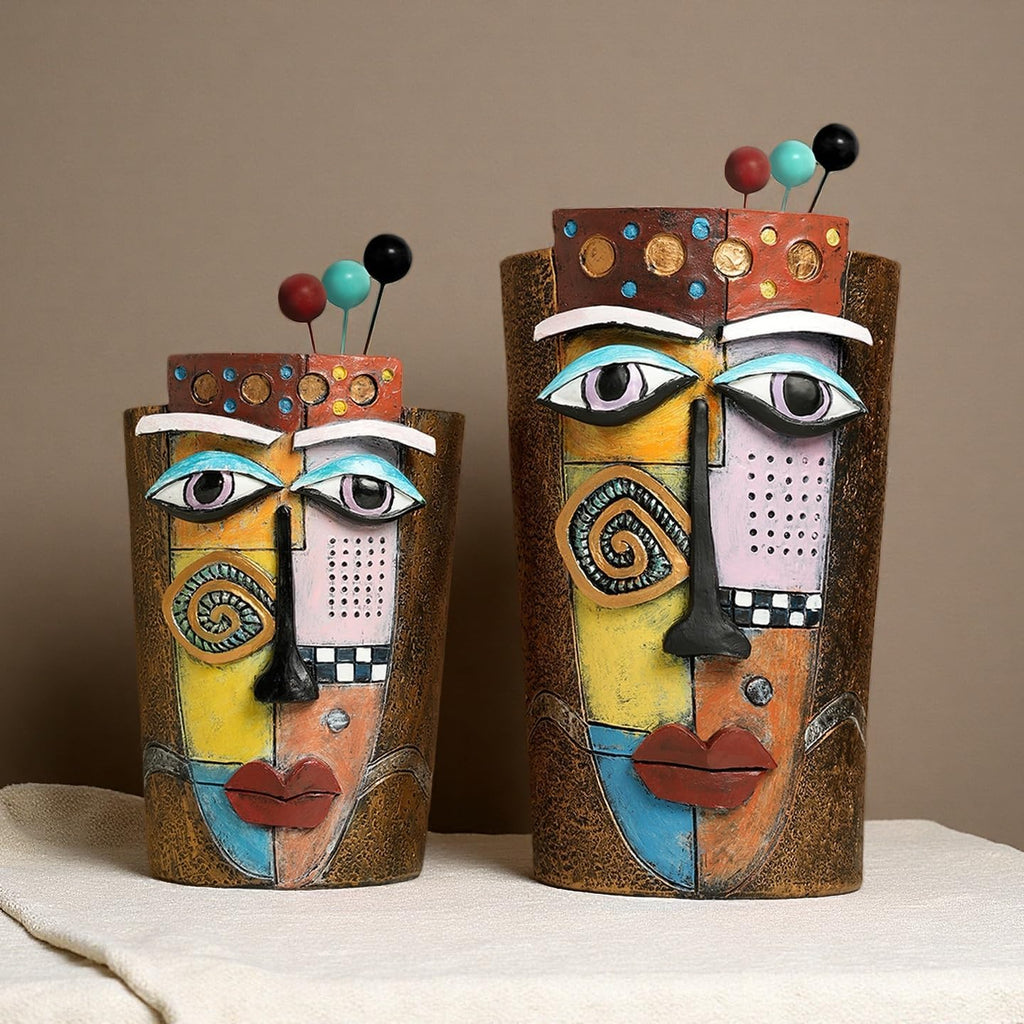 Picasso Abstract Face Flower Pot,Plant Pot with Facial Expressions,Handmade Resin Plant Pot with Drainage Holes,for