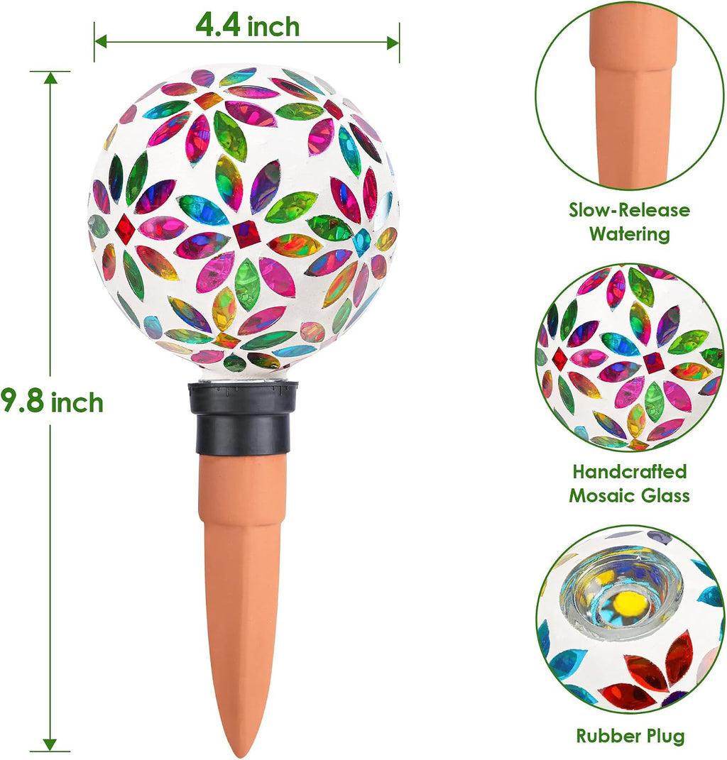 Terracotta Watering Spikes Mosaic Watering Globes 2 Pack | Automatic Plant Waterer Watering Devices Water Bulbs for