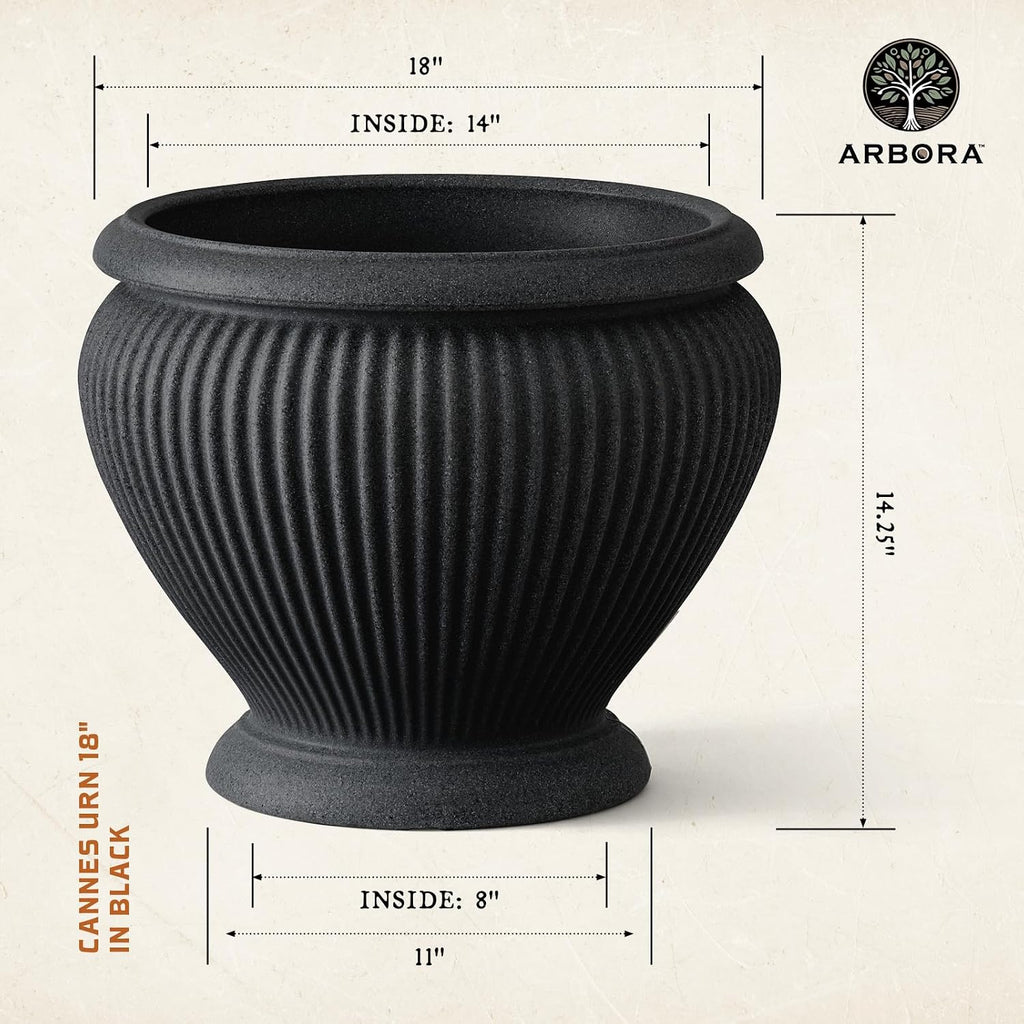 ARBORA 18" Cannes Urn Planter - Lightweight Polyresin Decorative Plant Pot | Lightweight with Stone-Like Look, UV +