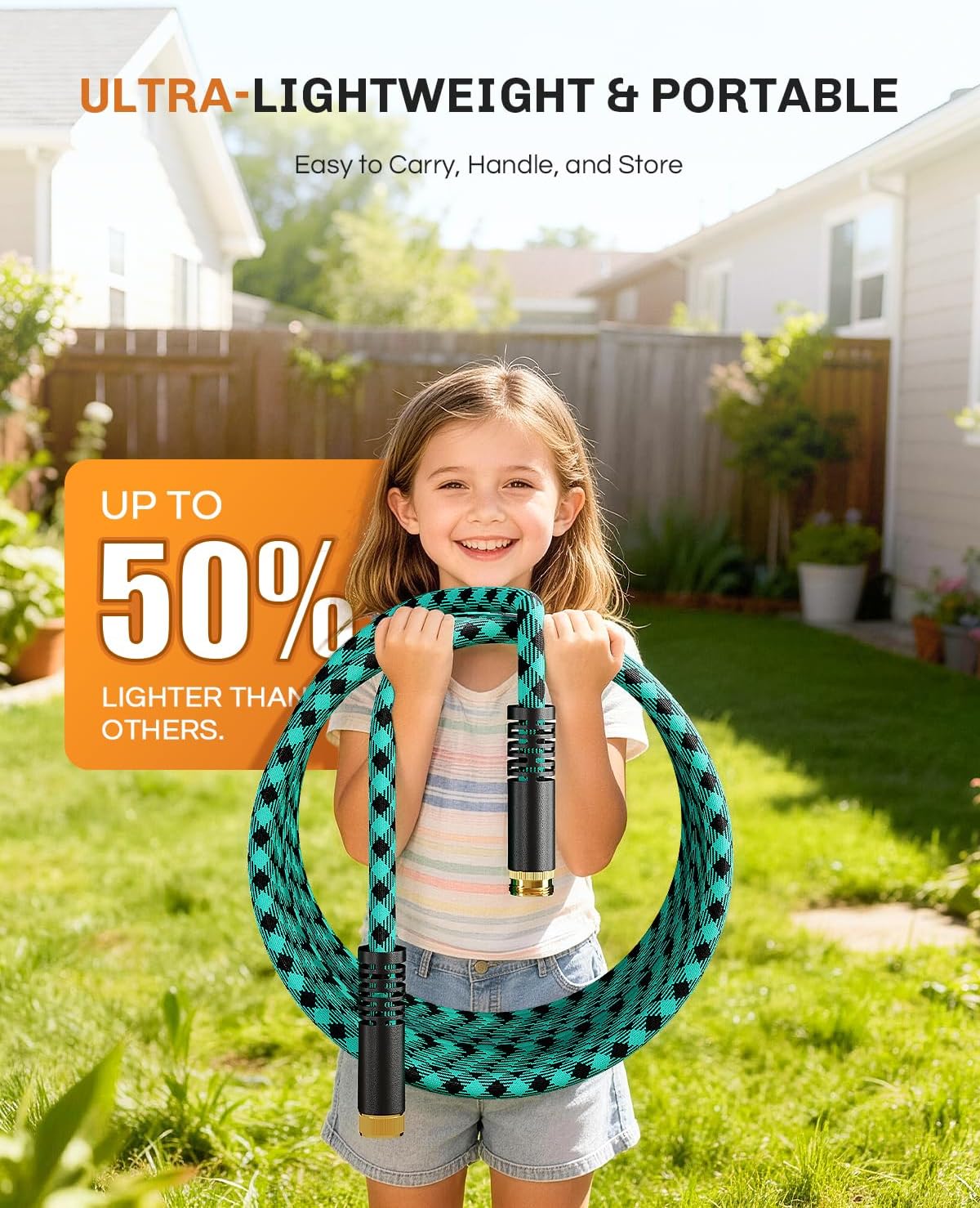 50 FT Garden Hose - Ultra-Strong 3750D, Flexible Water Hose, Lightweight Non-Expanding hose with 10 Function Sprayer