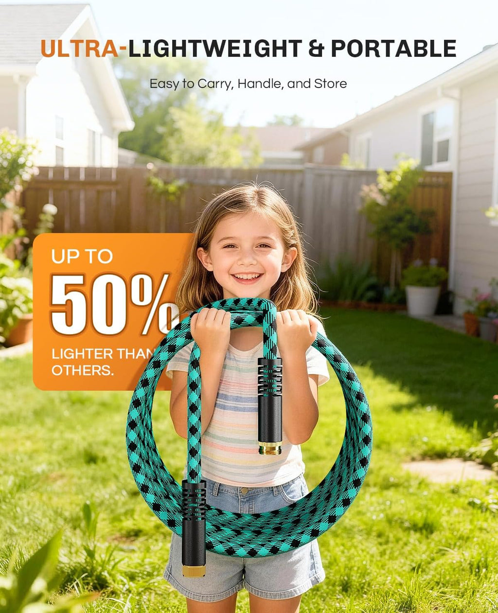 50 FT Garden Hose - Flexible Water Hose, Lightweight Non-Expanding hose, Leak proof, Pressure Resistant for Yard
