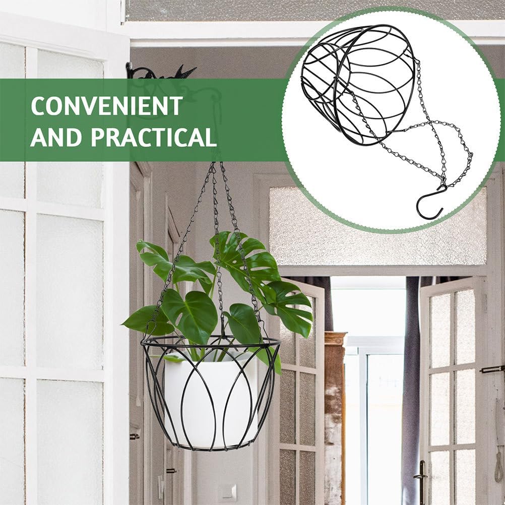 Happyyami Hanging Railing Planter Metal Flowerpot Holder with Chains 8.07 X 8.07 X 5.51 in Hanging Flower Holder for